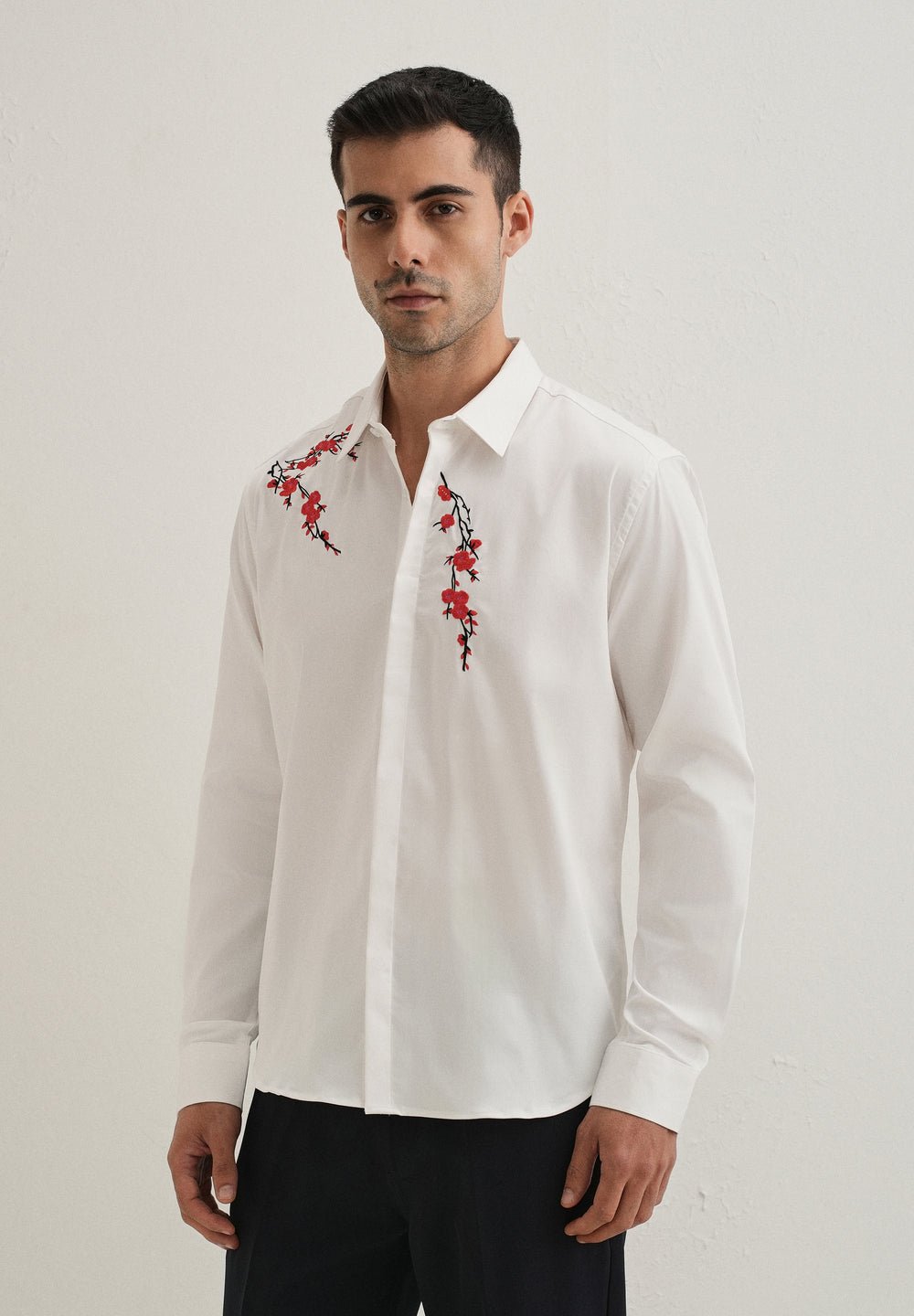 White Blossom Embroidered Designer Shirt