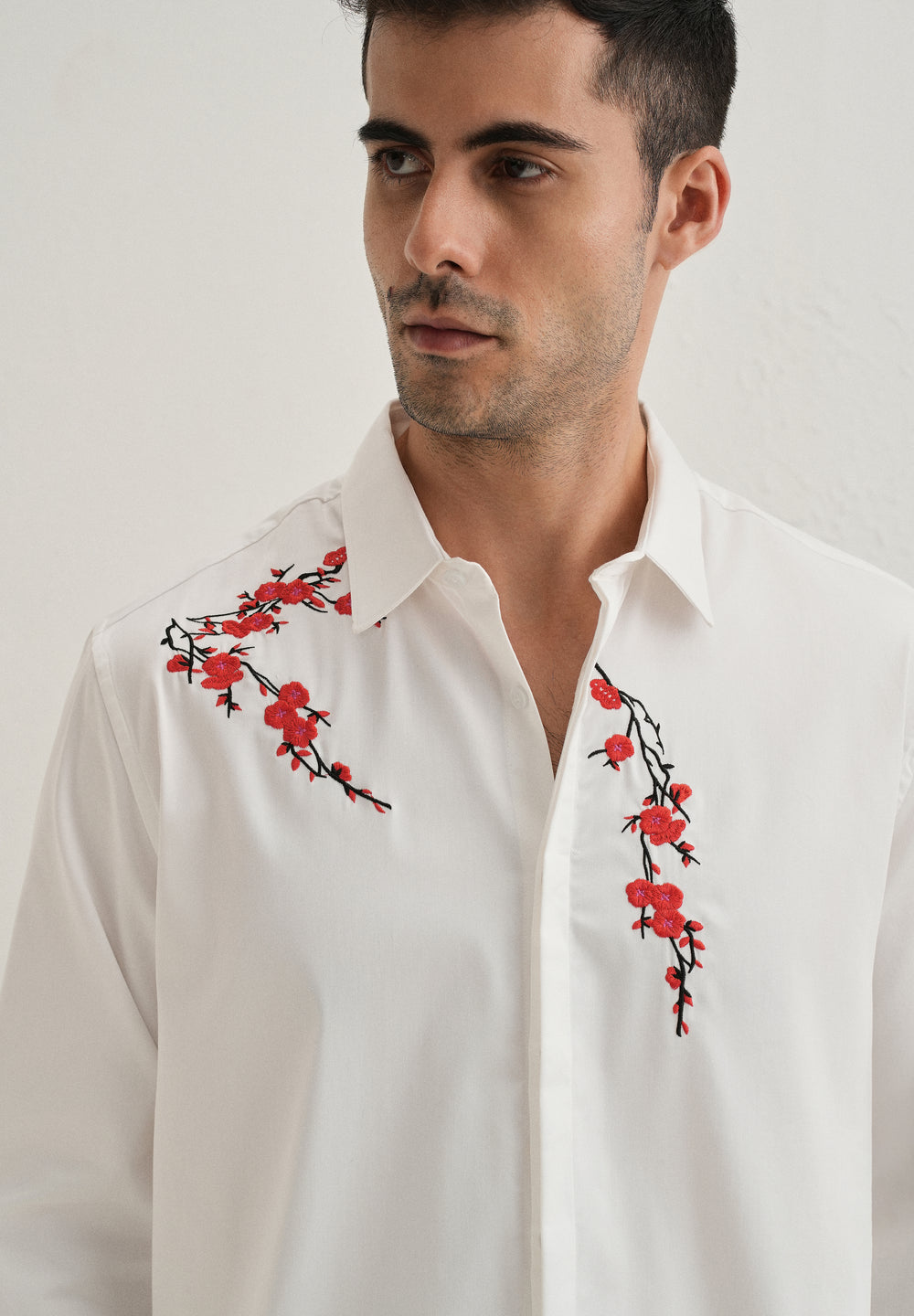 White Blossom Embroidered Designer Shirt