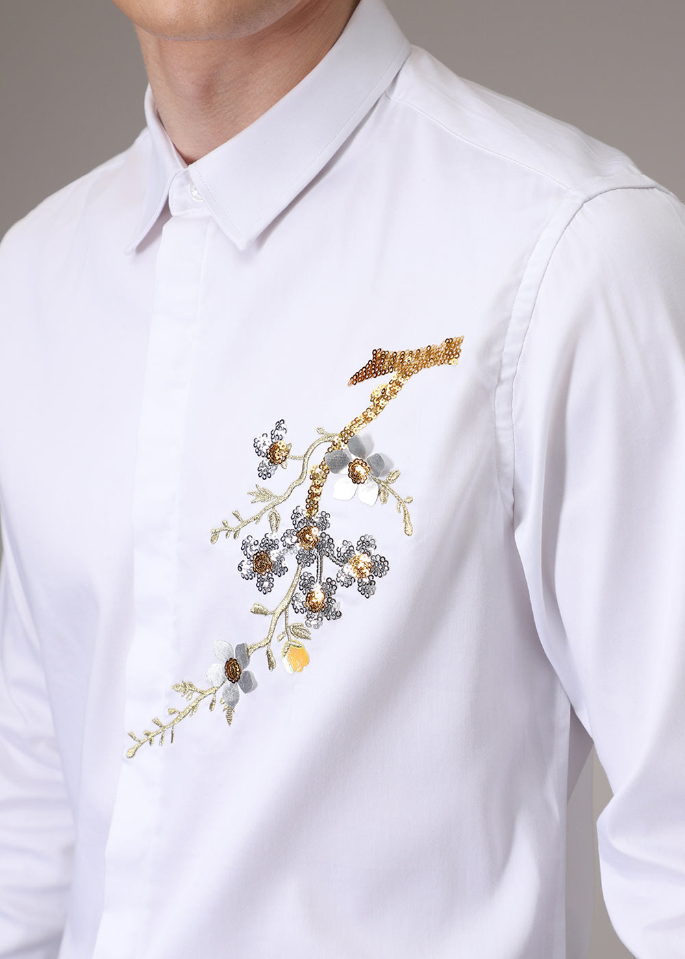 White Blossom Sequenced Designer Shirt