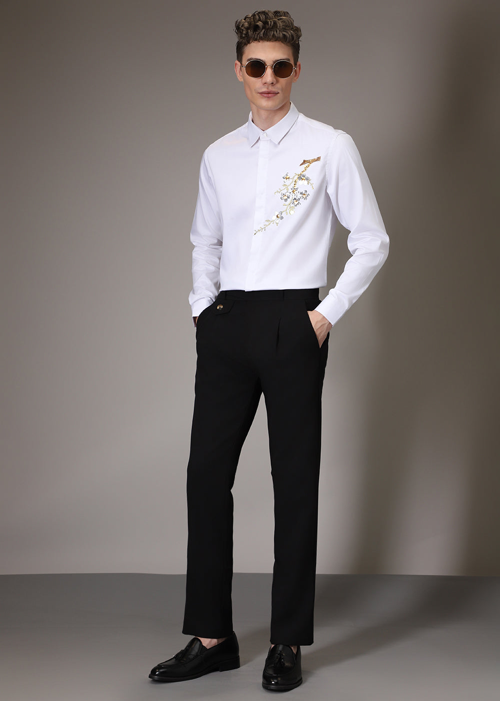 White Blossom Sequenced Designer Shirt