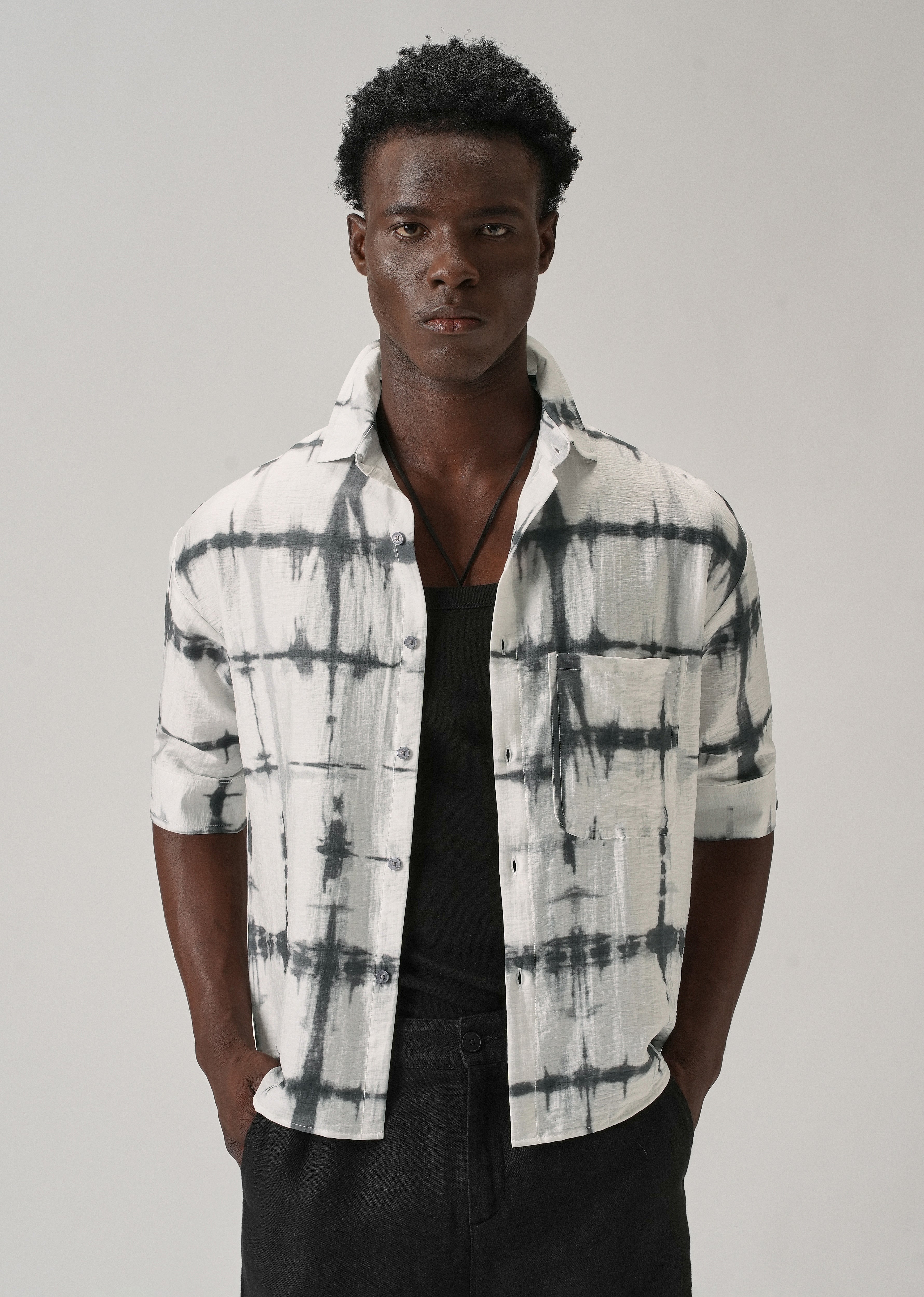 White Boxy Fit Tie-Dye Printed Shirt