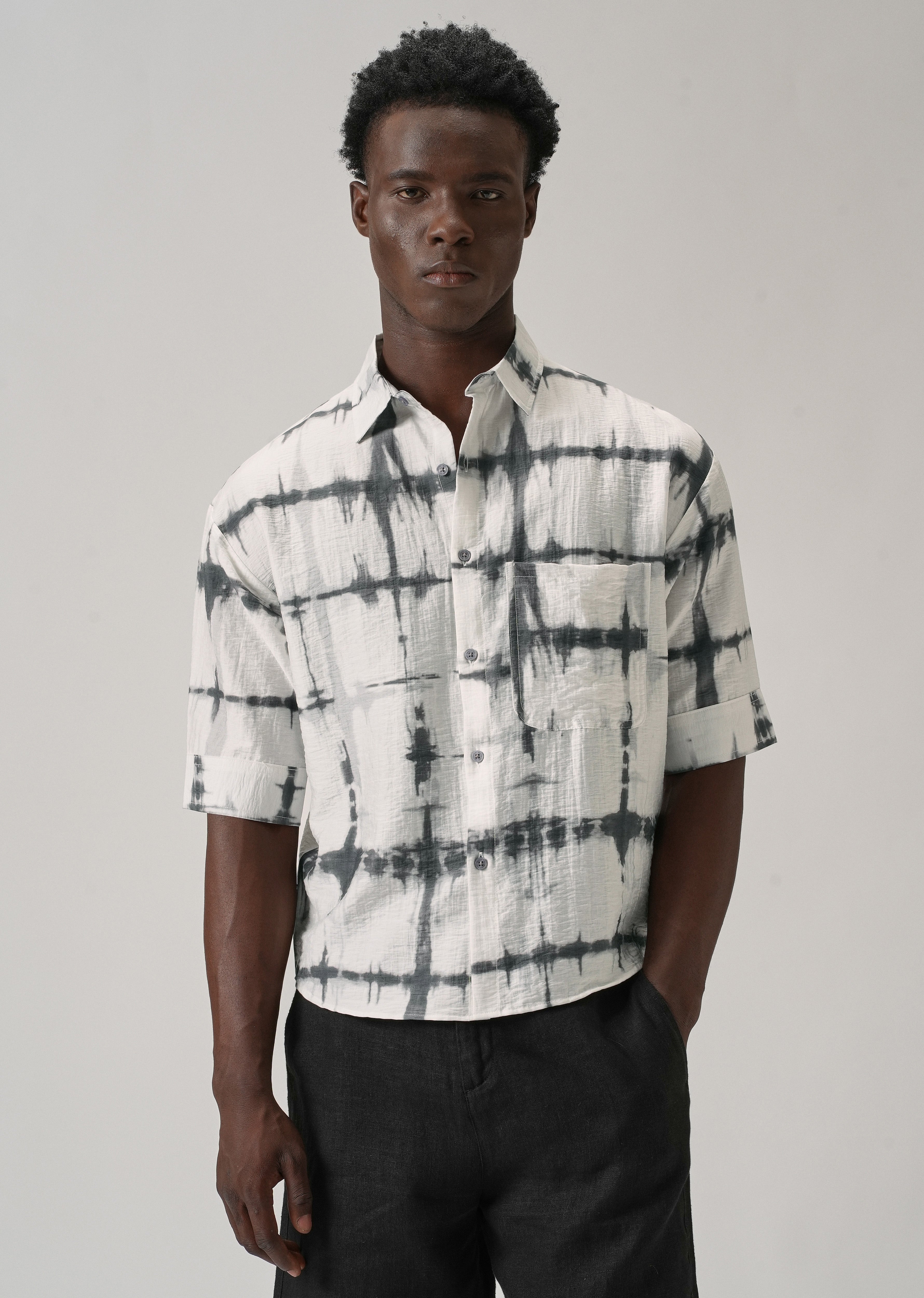 White Boxy Fit Tie-Dye Printed Shirt