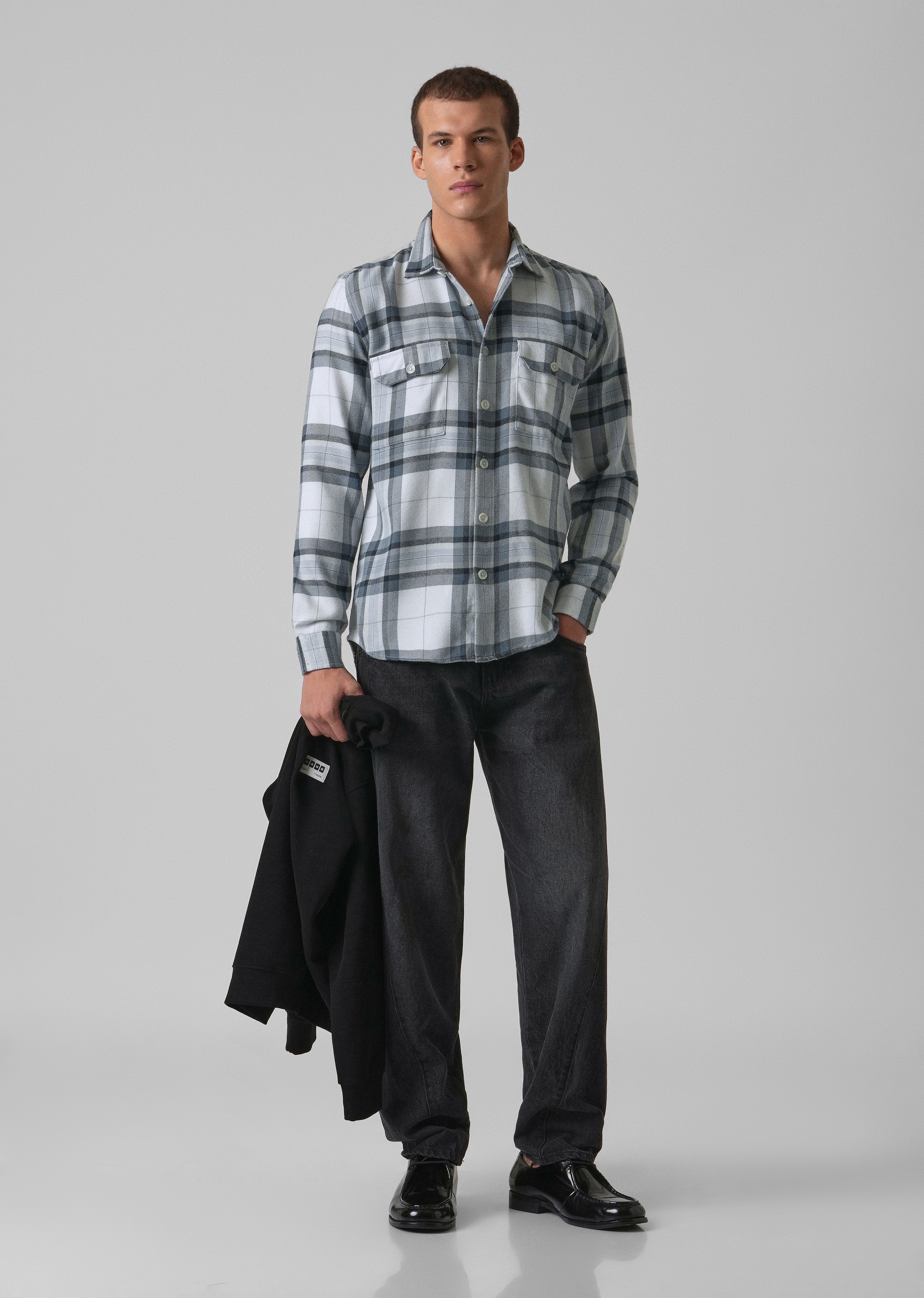 White Brushed Cotton Check Shirt