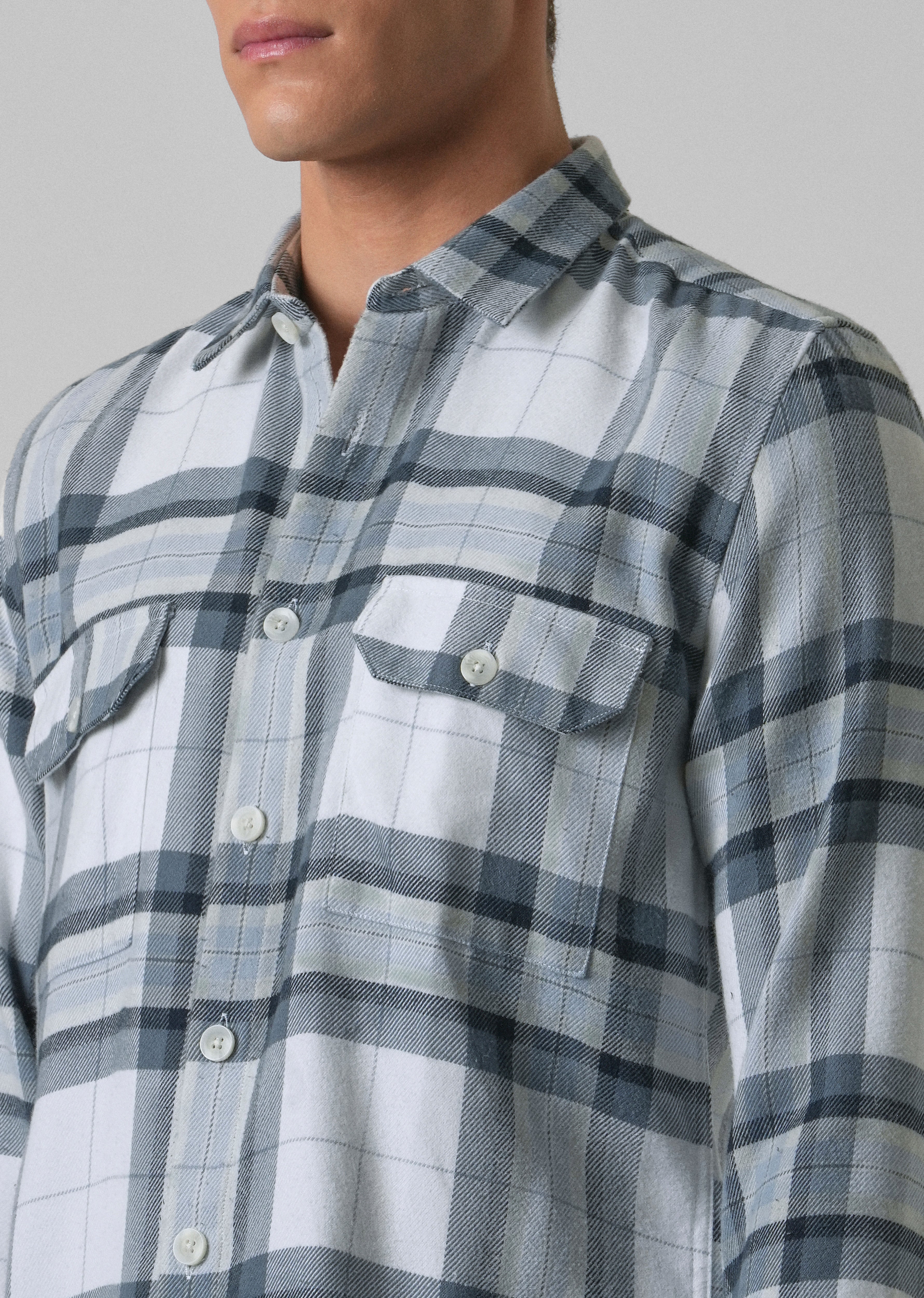 White Brushed Cotton Check Shirt