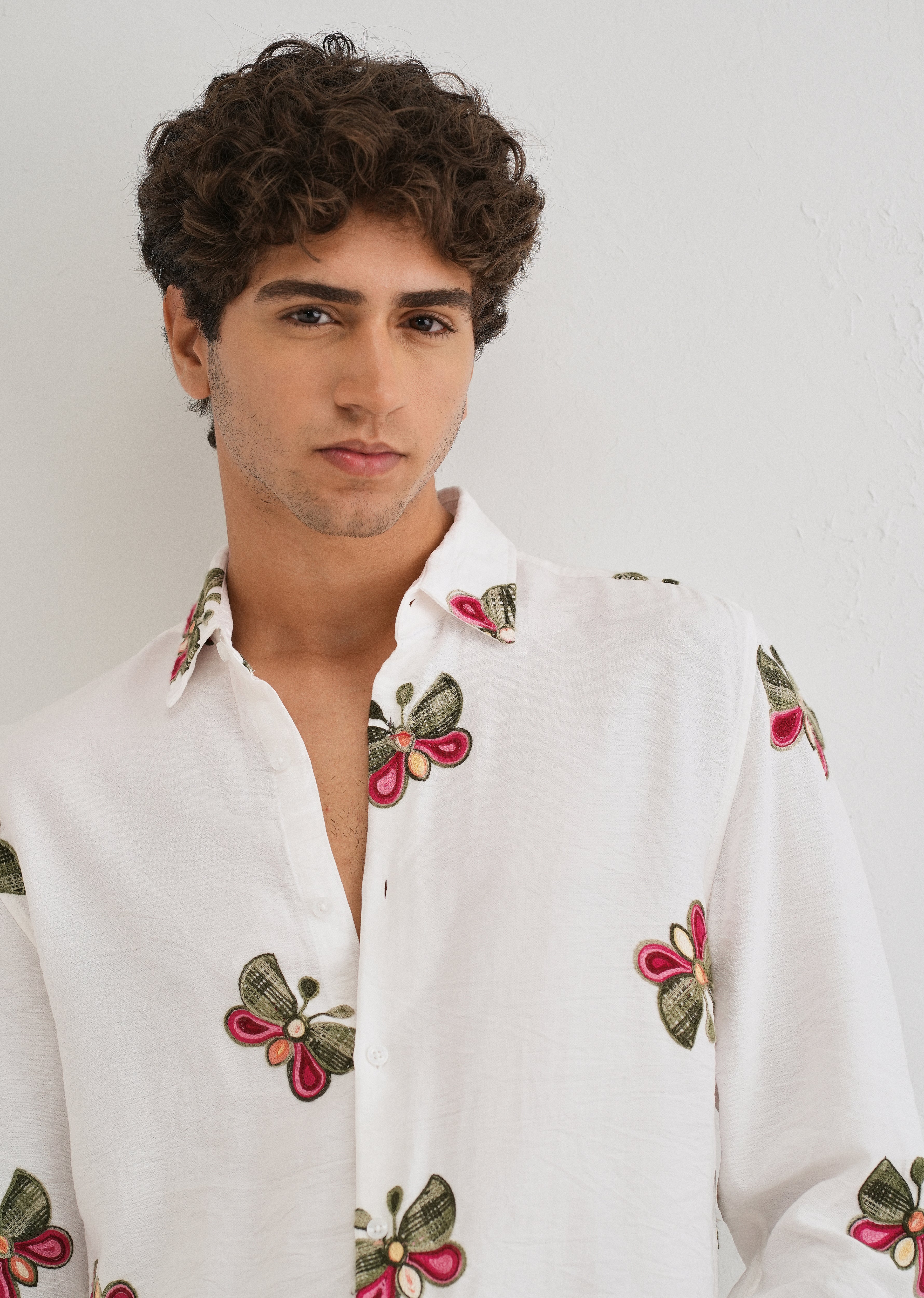 White Butterfly Embroidered Shirt