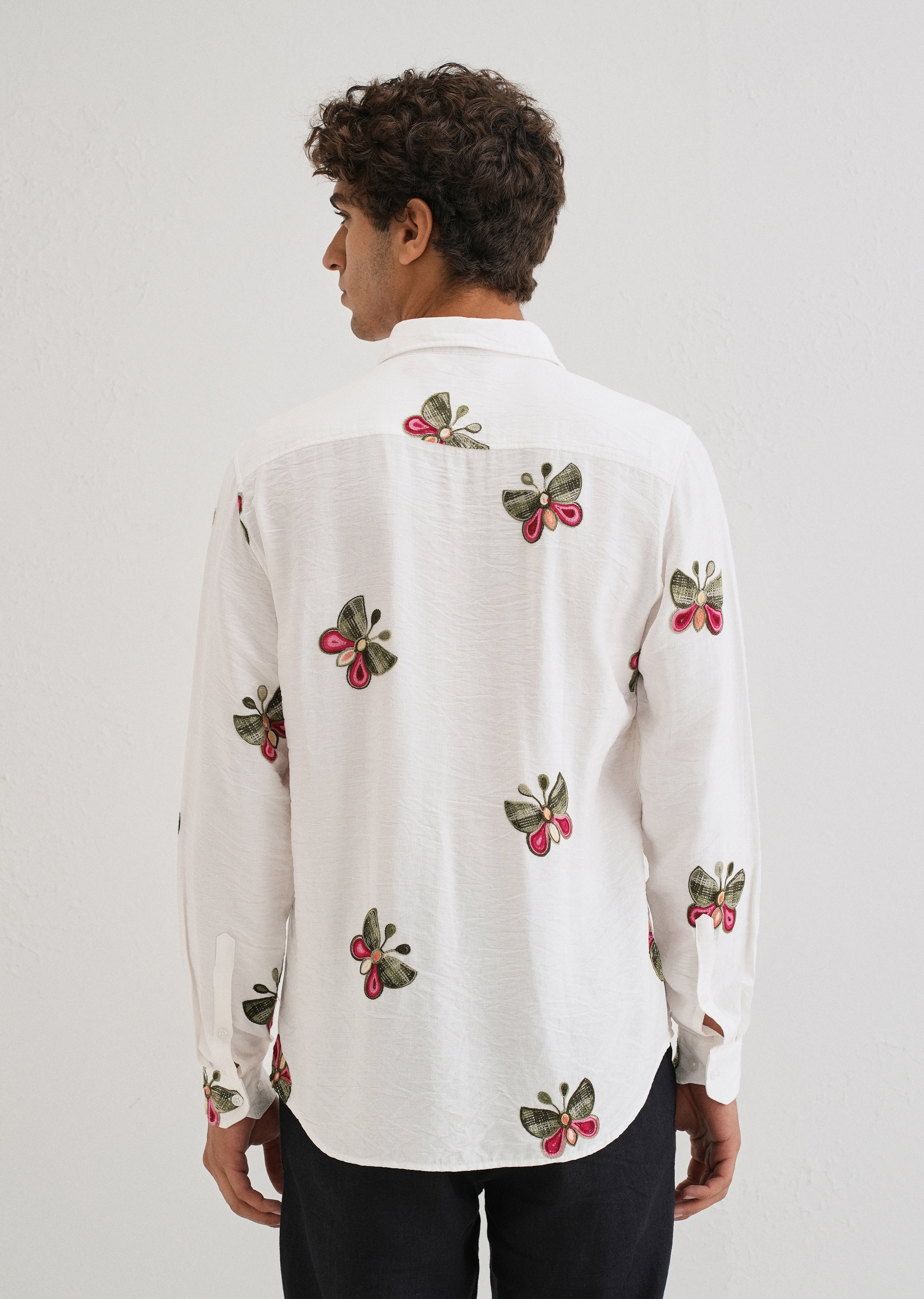 White Butterfly Embroidered Shirt