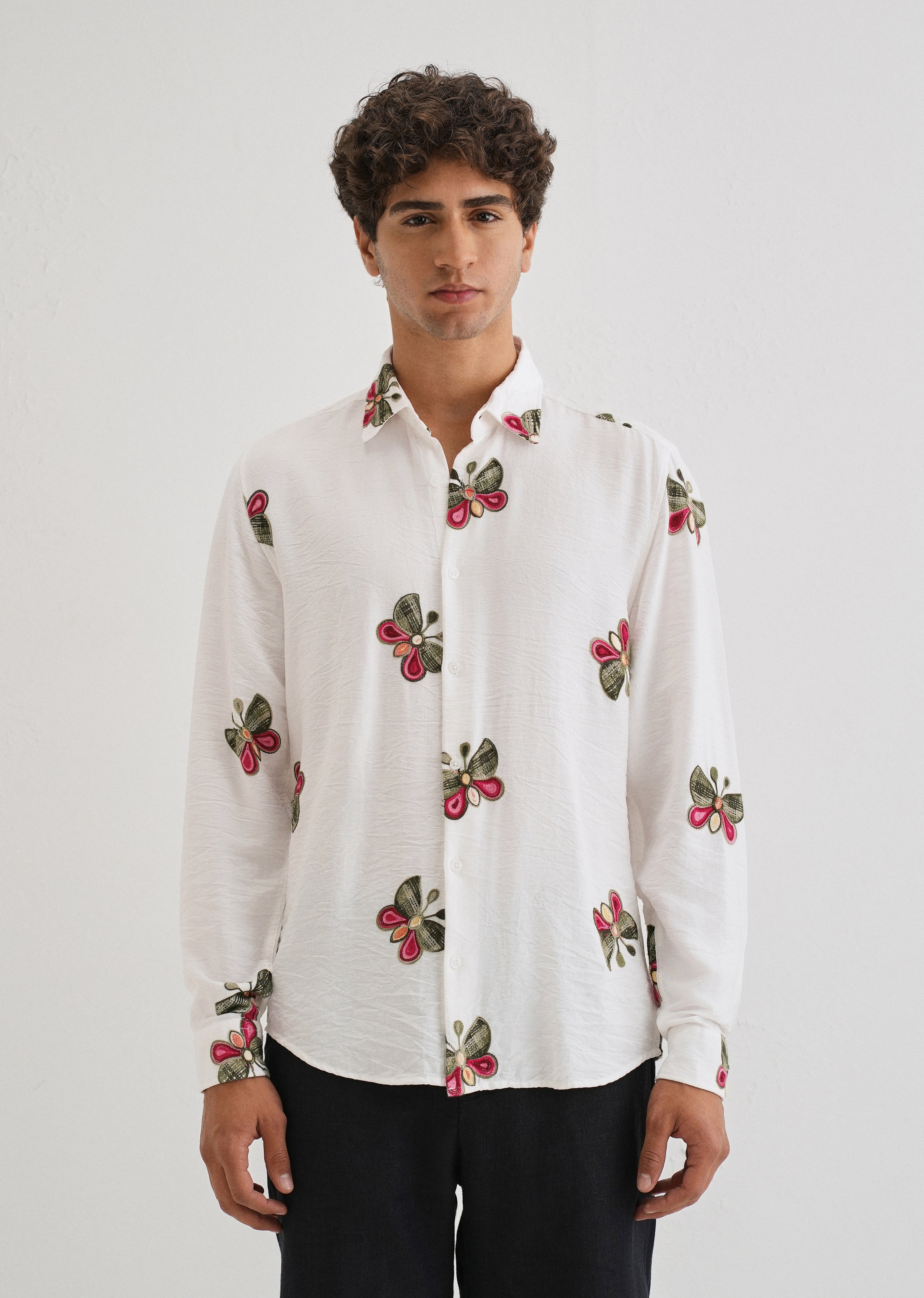 White Butterfly Embroidered Shirt
