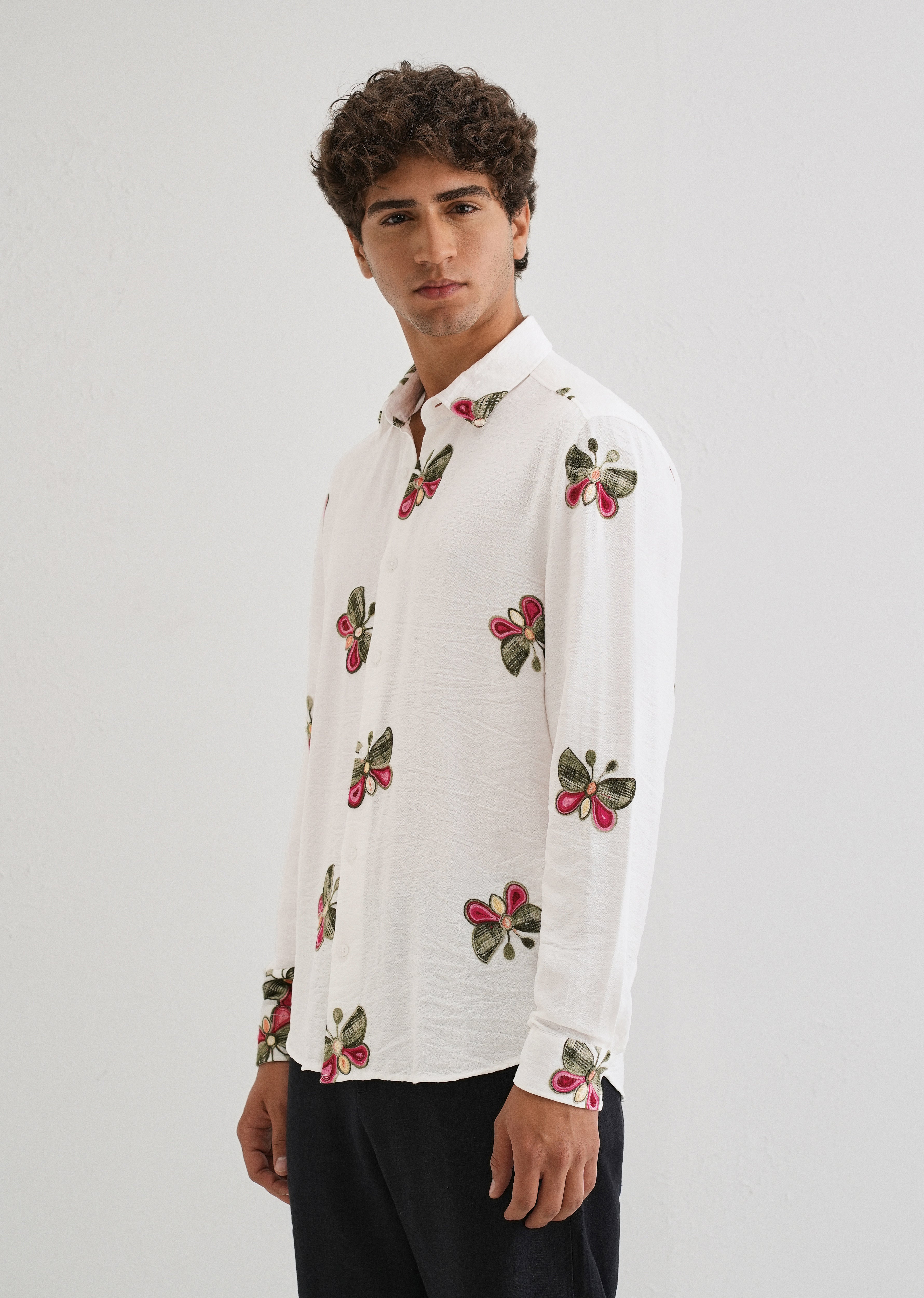 White Butterfly Embroidered Shirt