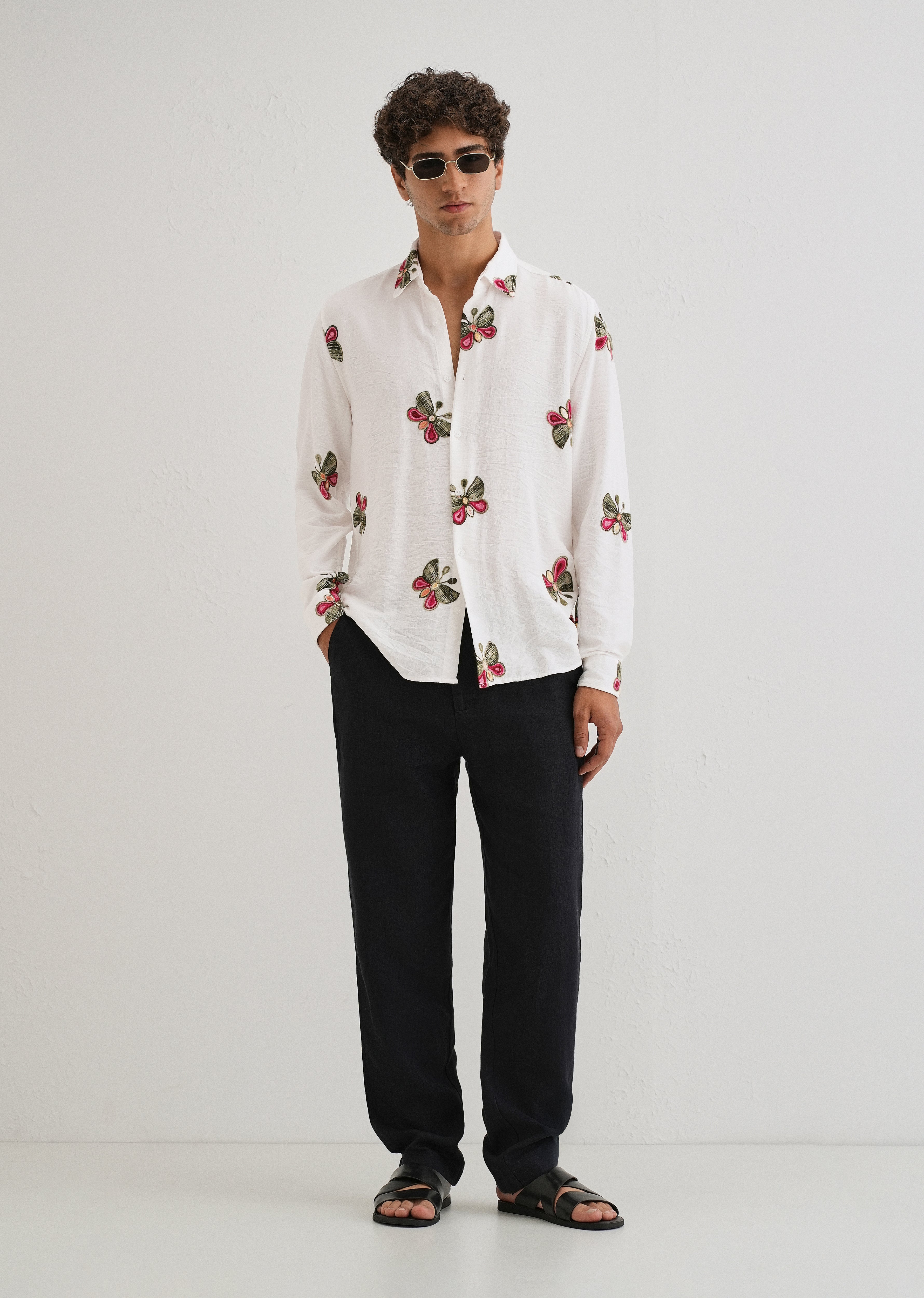 White Butterfly Embroidered Shirt