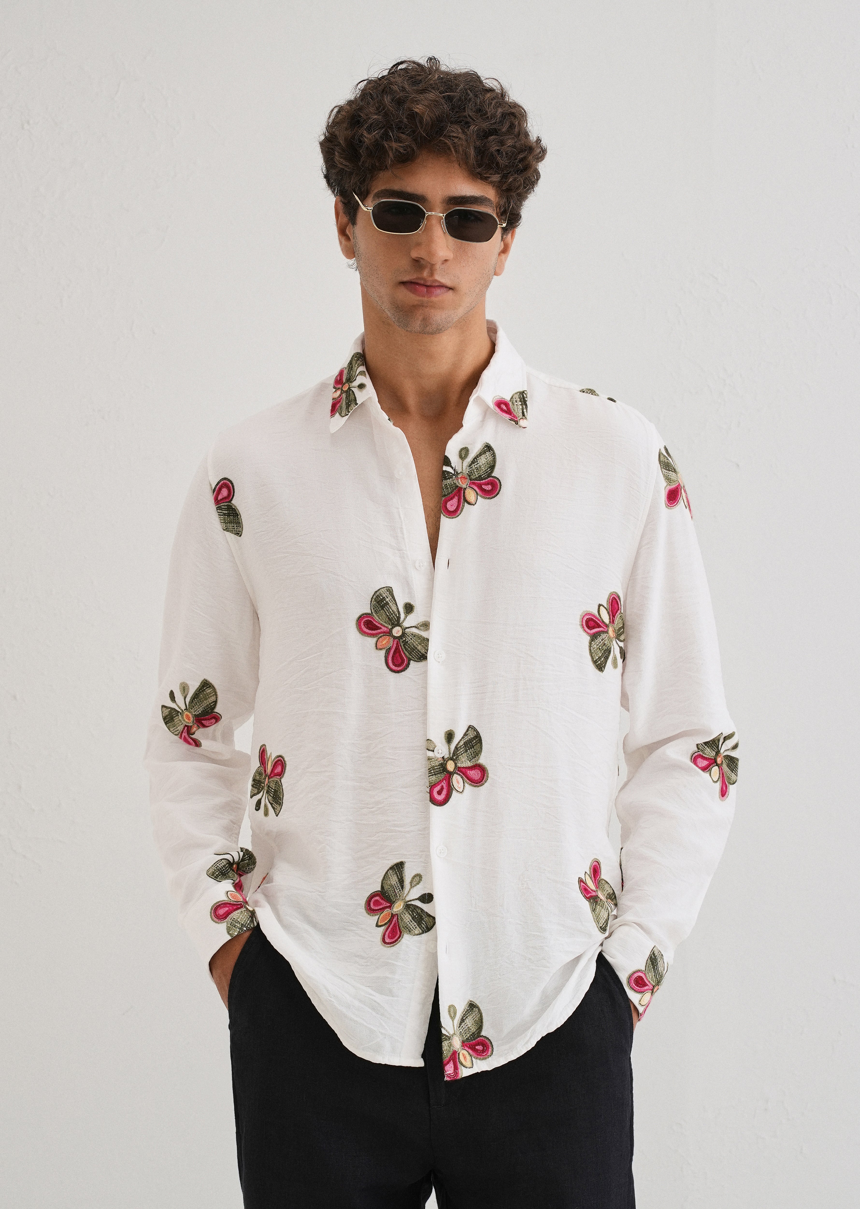 White Butterfly Embroidered Shirt