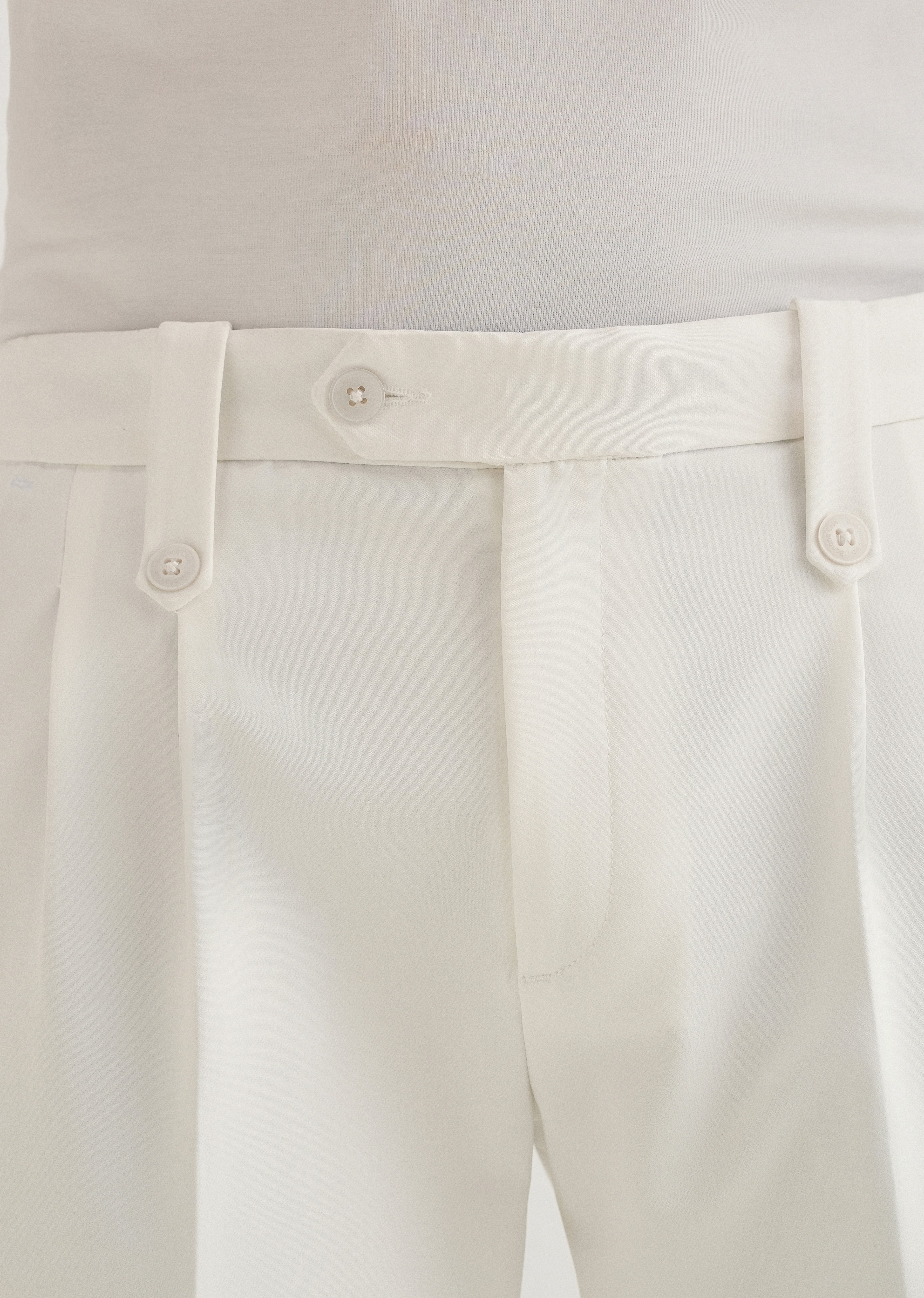 White Button-Tab Pleat Trouser
