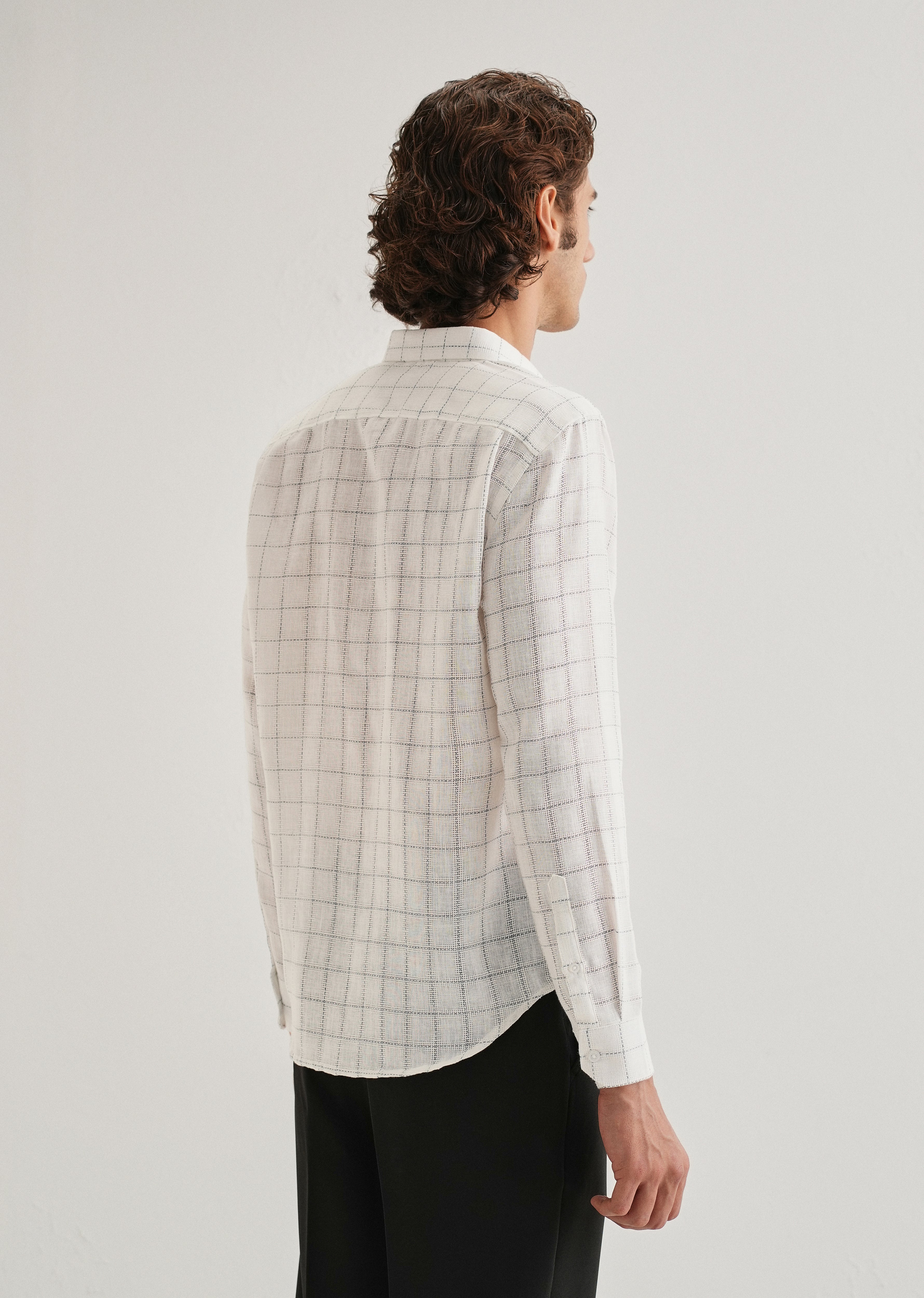 White Check Blended Linen Shirt