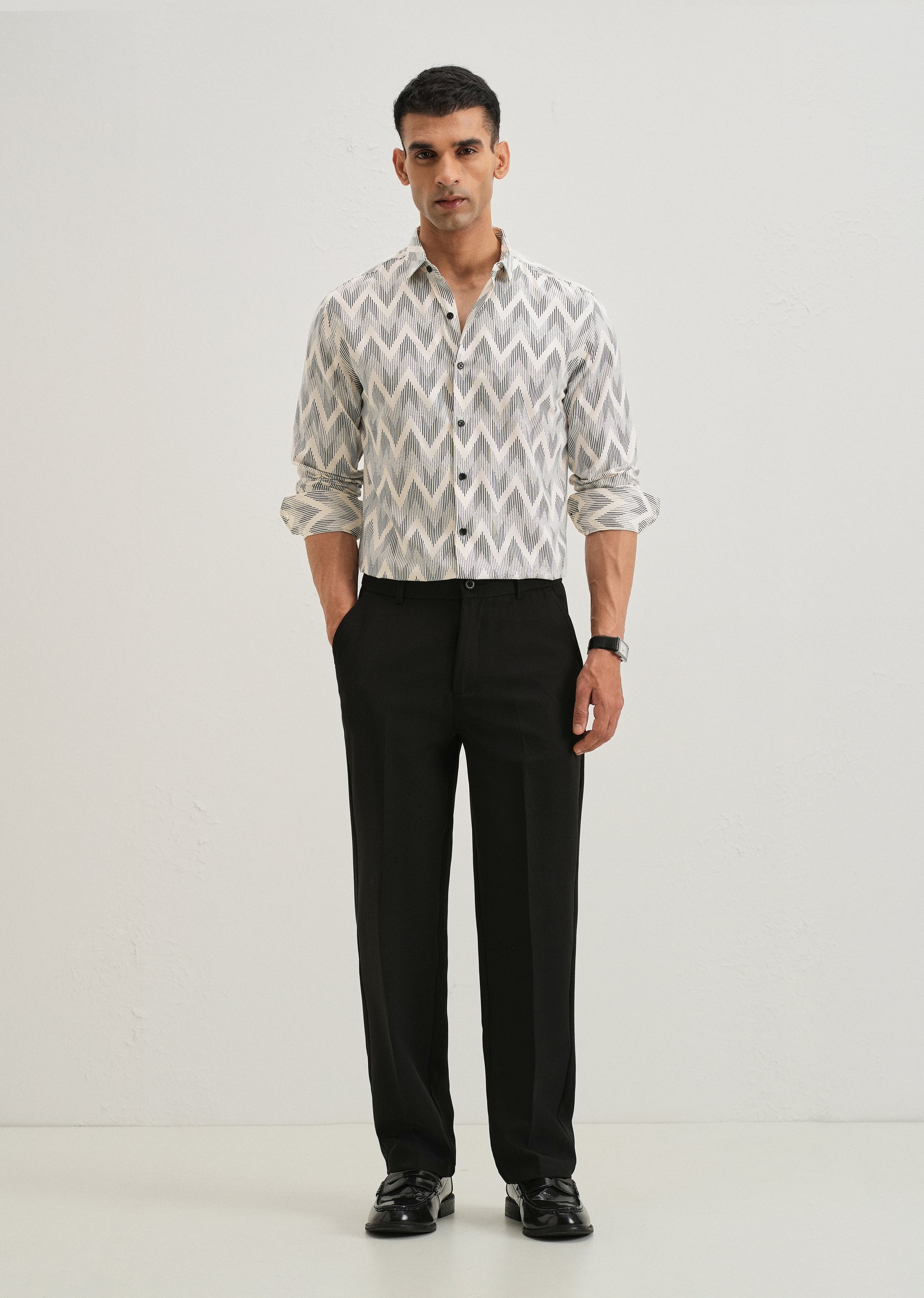White Chevron Printed Shirt