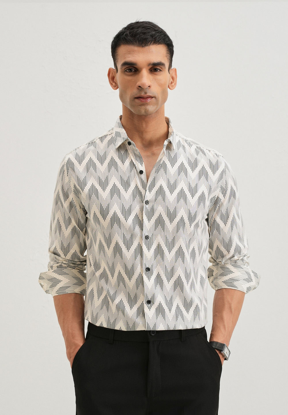 White Chevron Printed Shirt