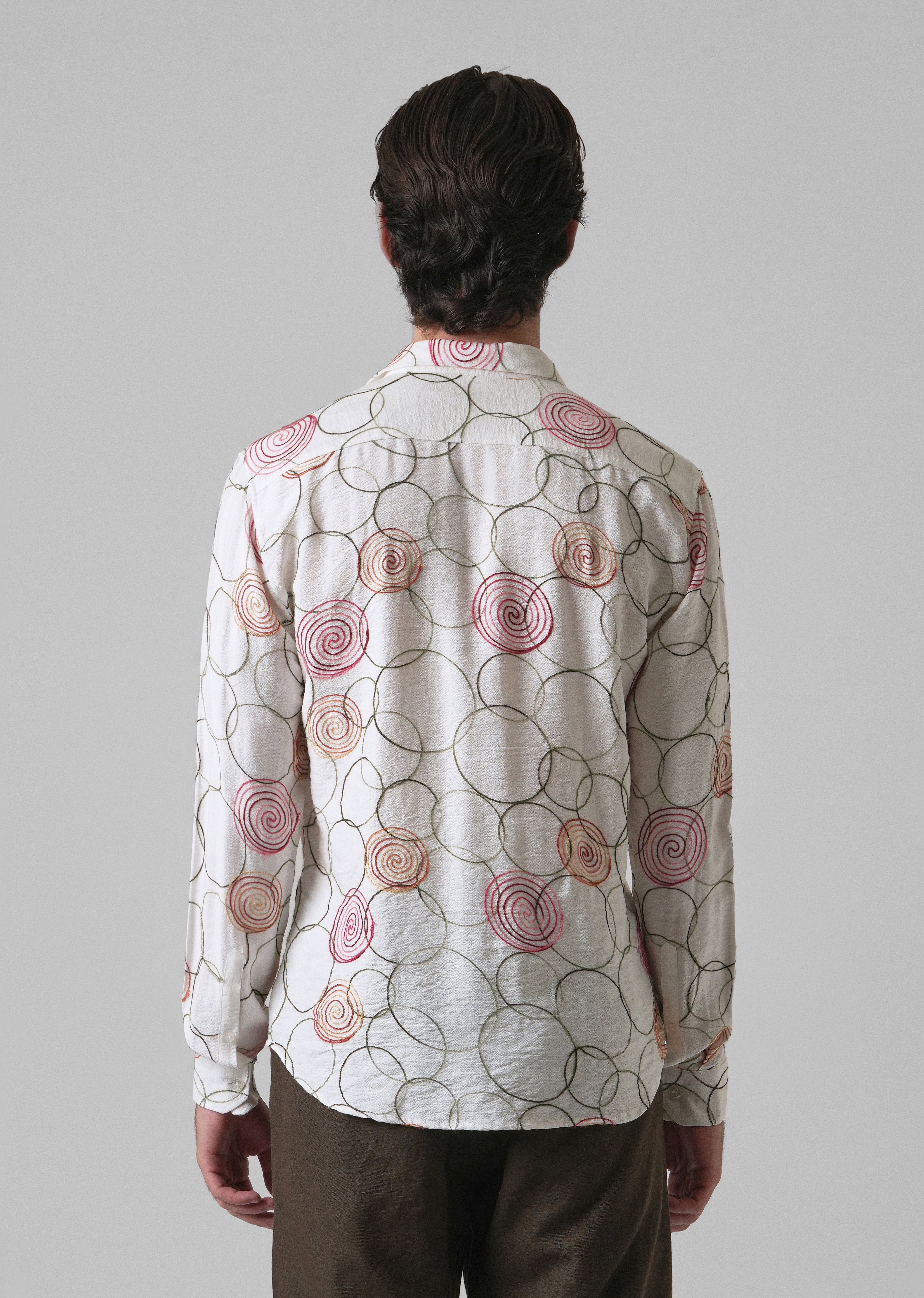 White Circular Embroidered Shirt