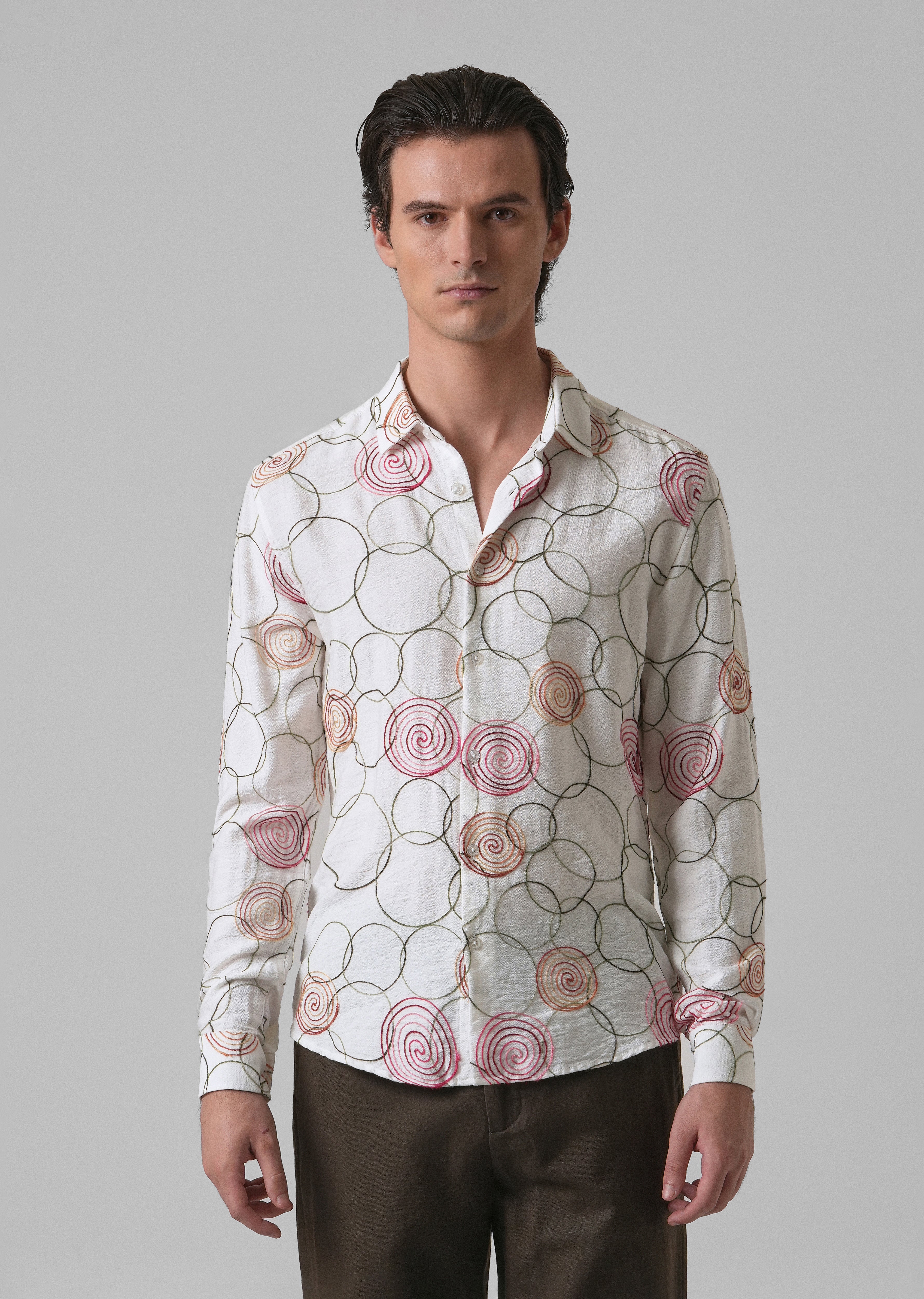 White Circular Embroidered Shirt