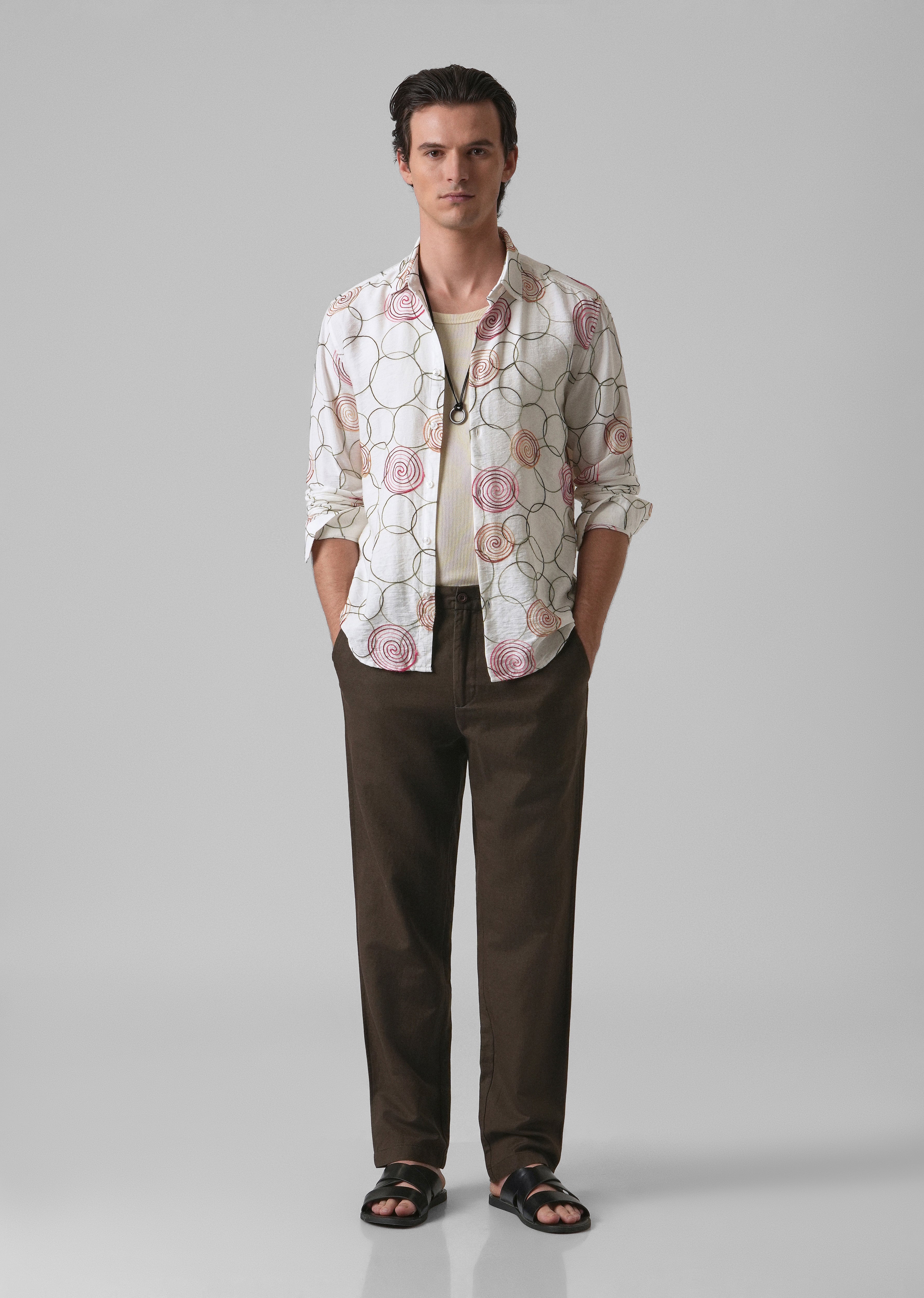 White Circular Embroidered Shirt