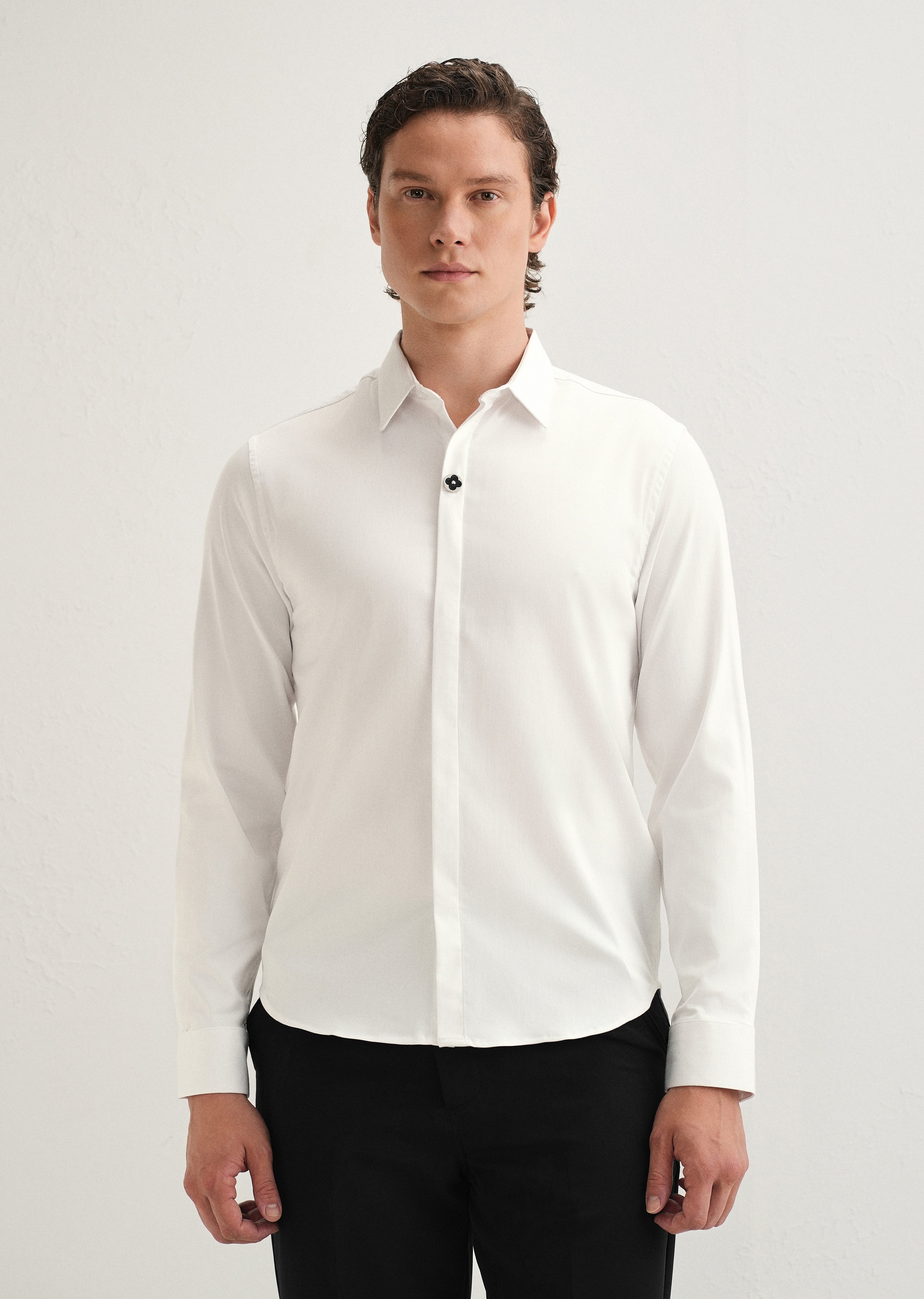 White Clover Button Designer Shirt