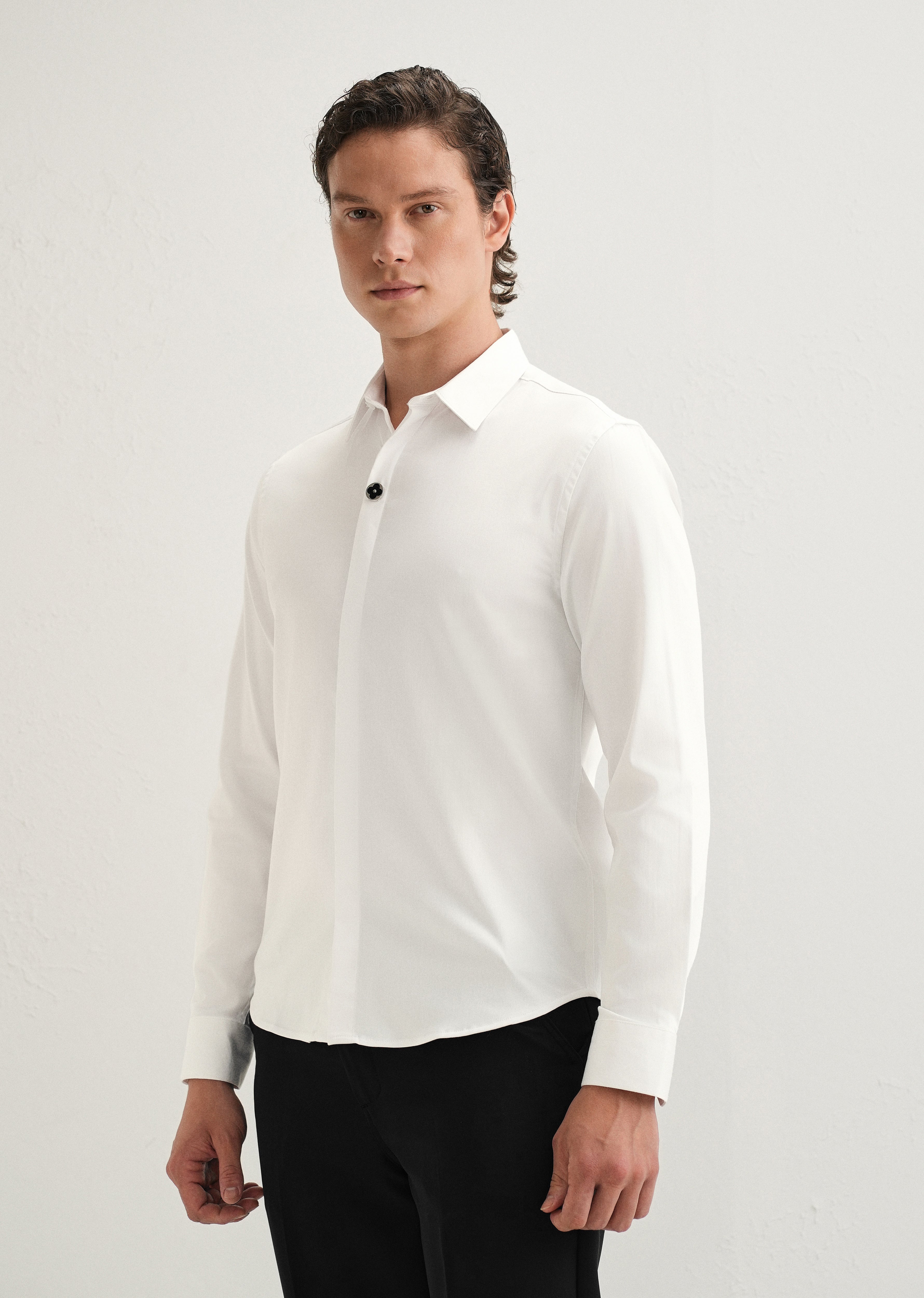 White Clover Button Designer Shirt