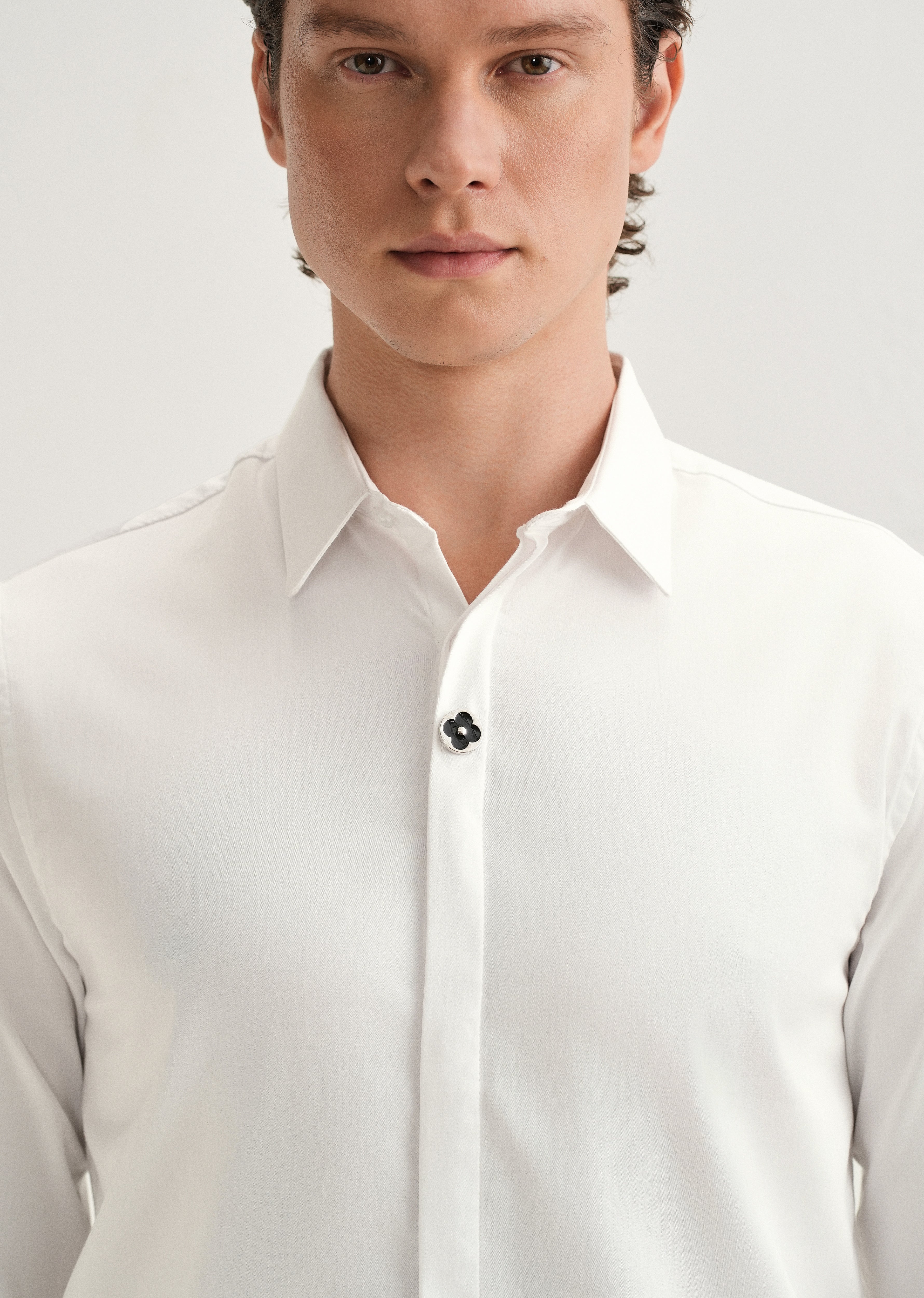 White Clover Button Designer Shirt