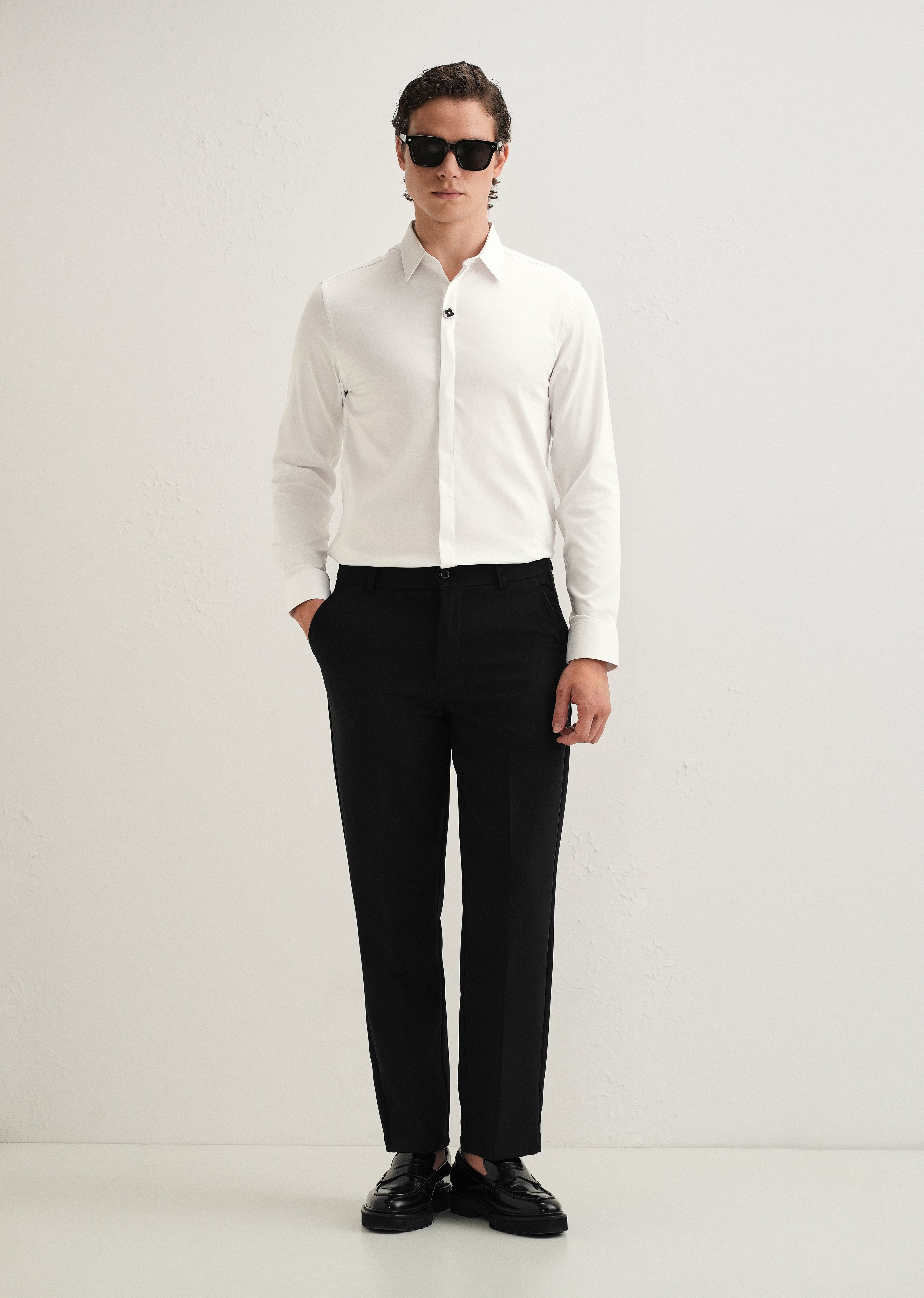 White Clover Button Designer Shirt