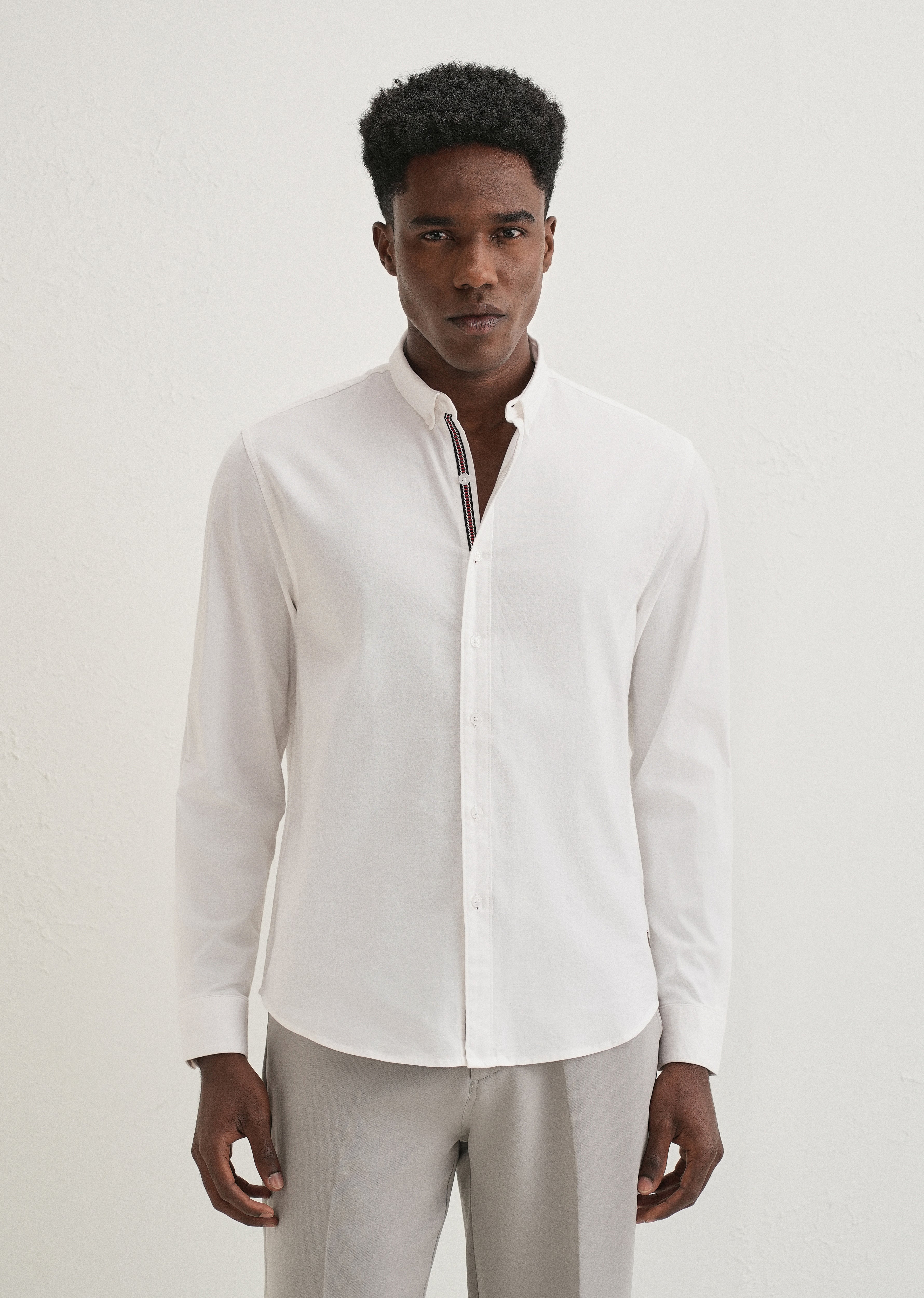 White Contrast Placket Shirt