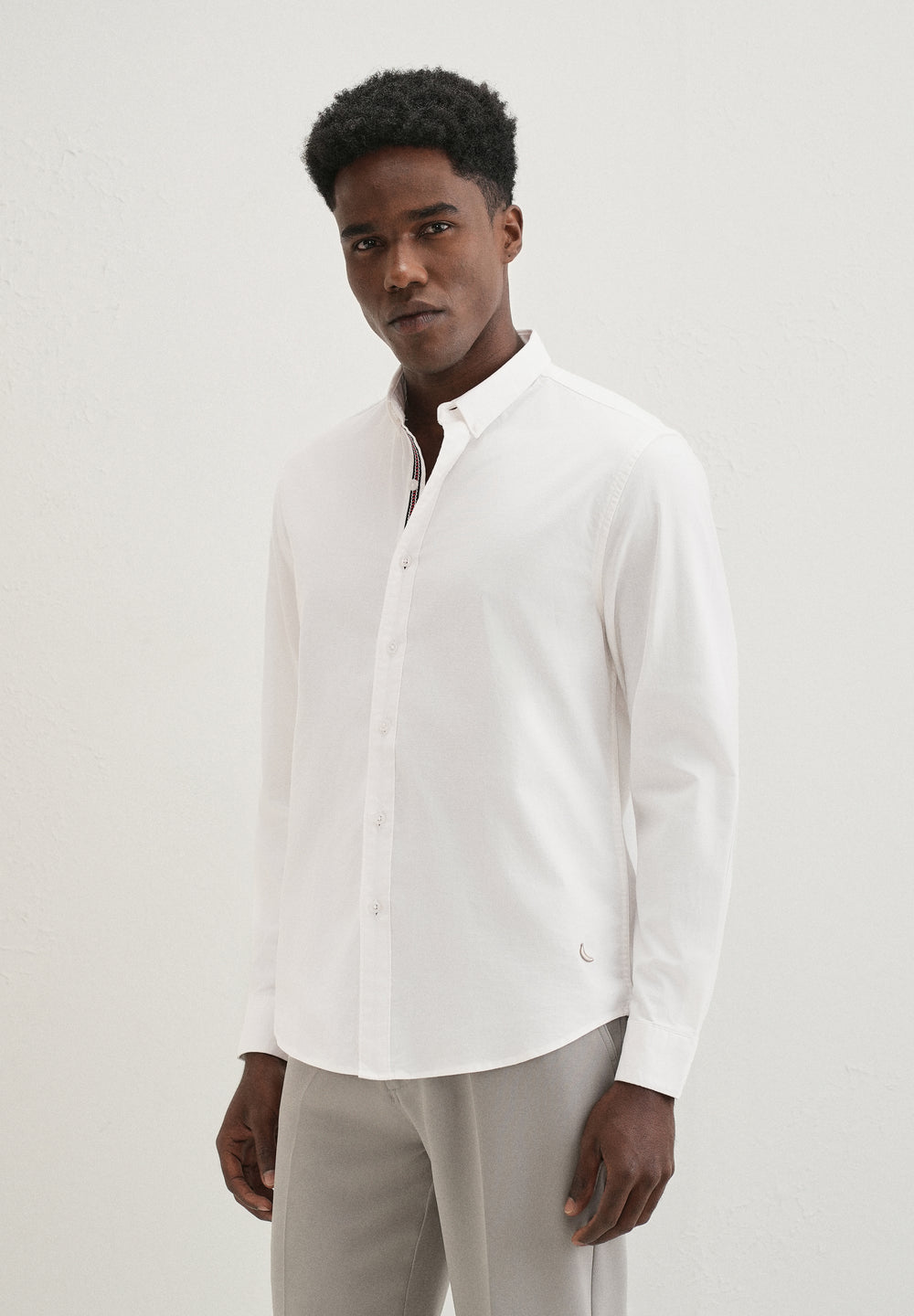 White Contrast Placket Shirt