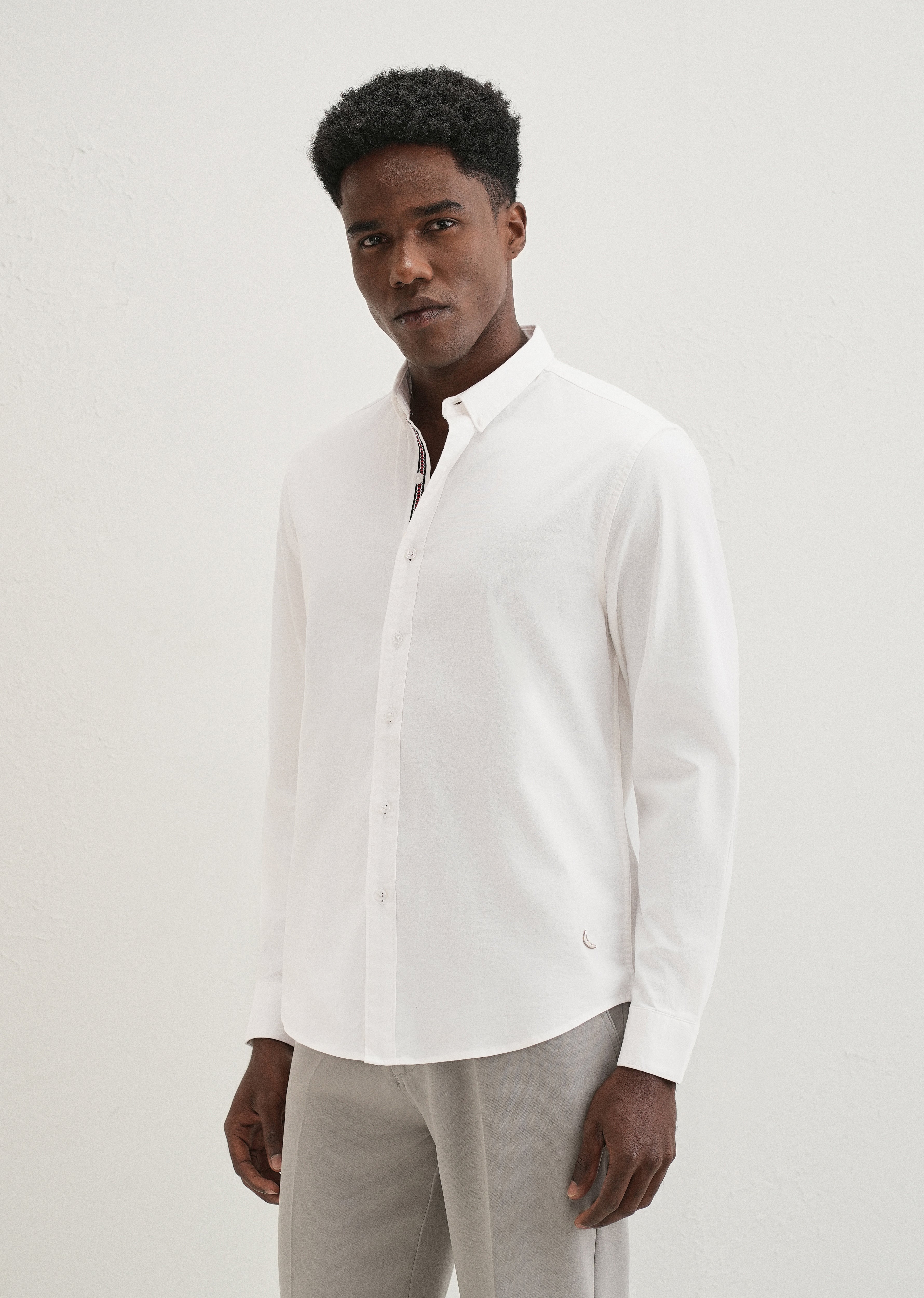 White Contrast Placket Shirt