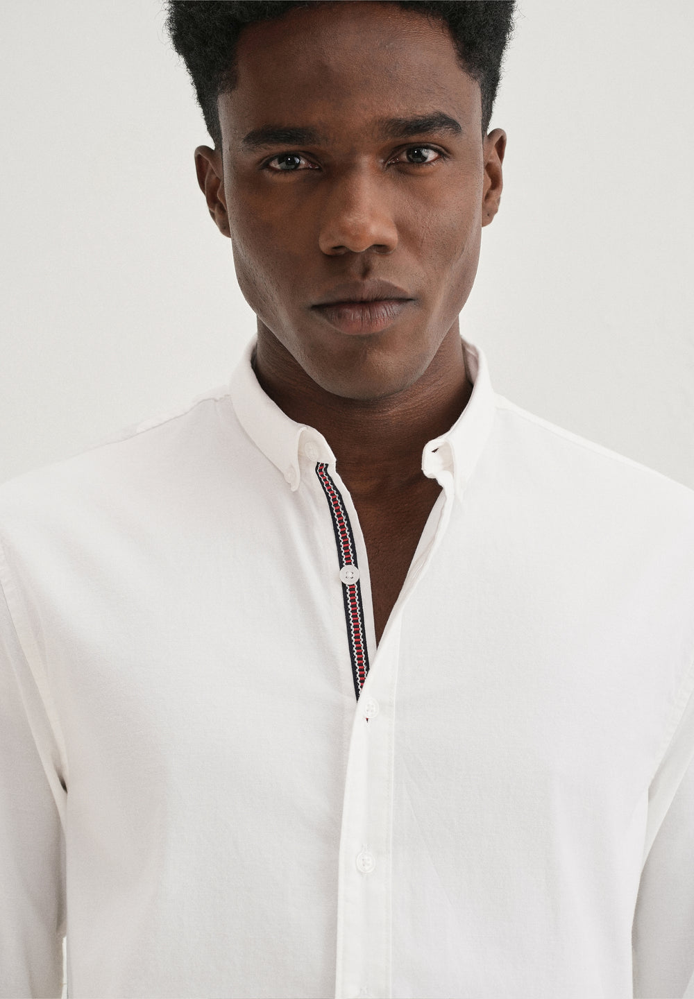 White Contrast Placket Shirt