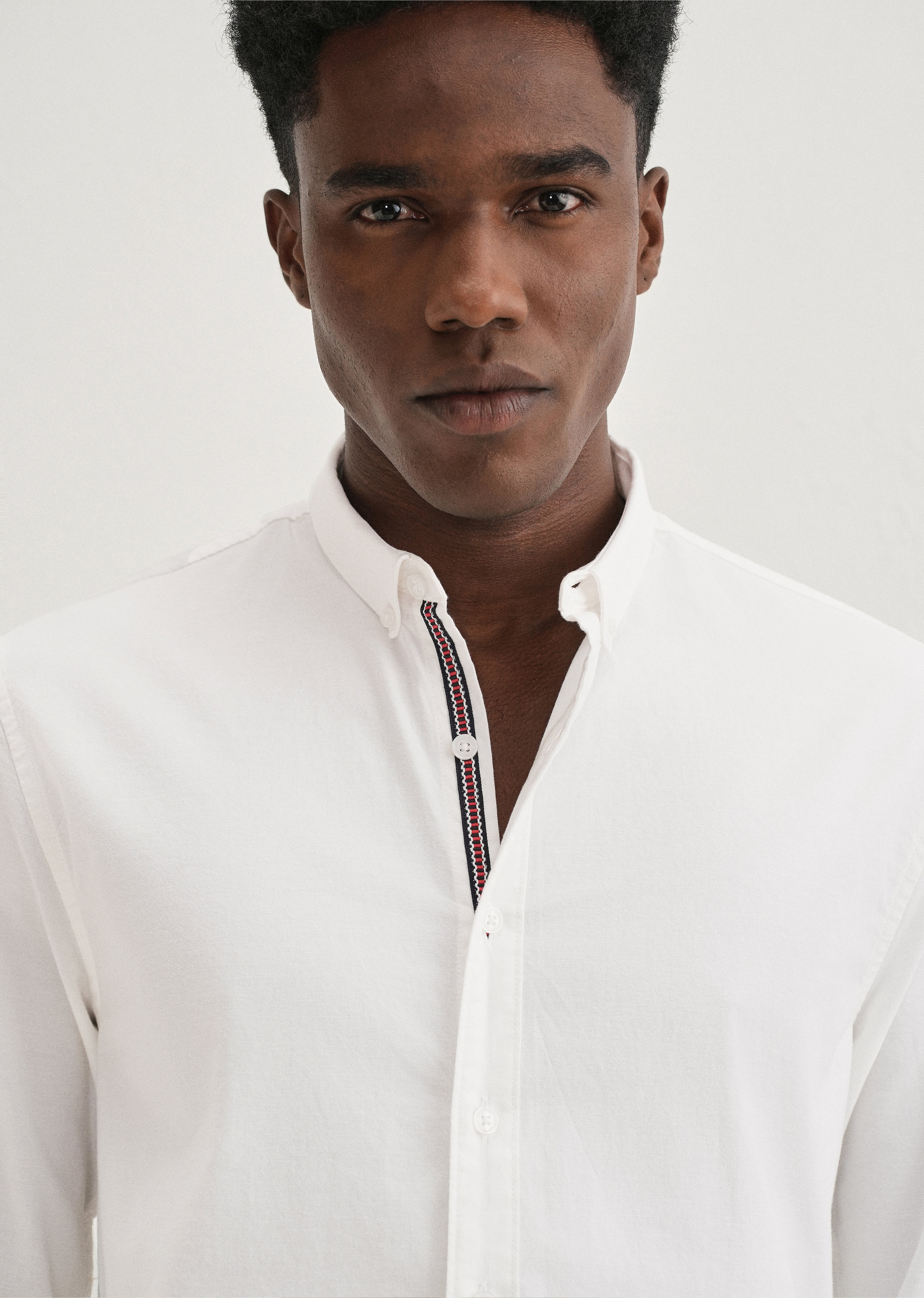 White Contrast Placket Shirt