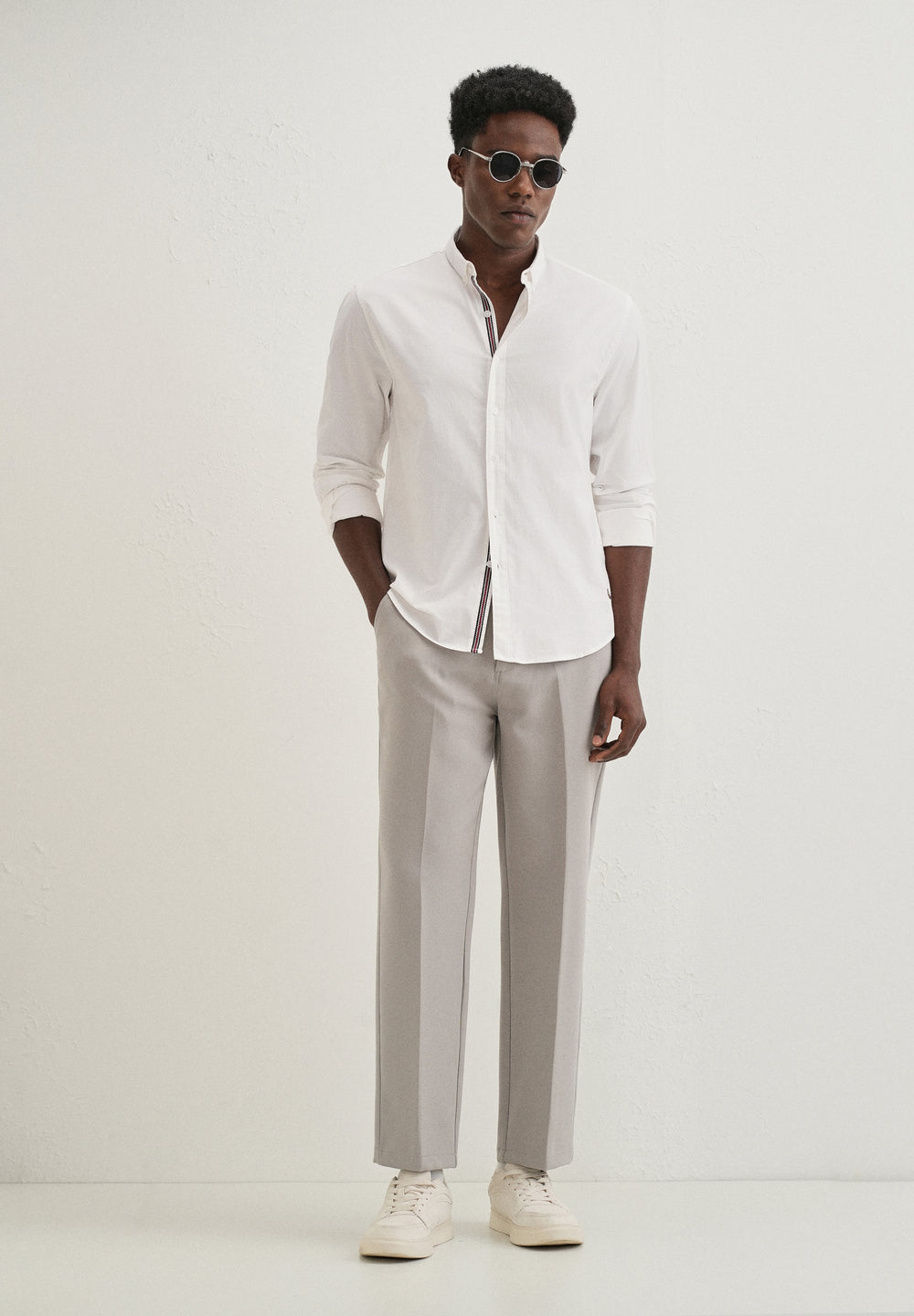 White Contrast Placket Shirt