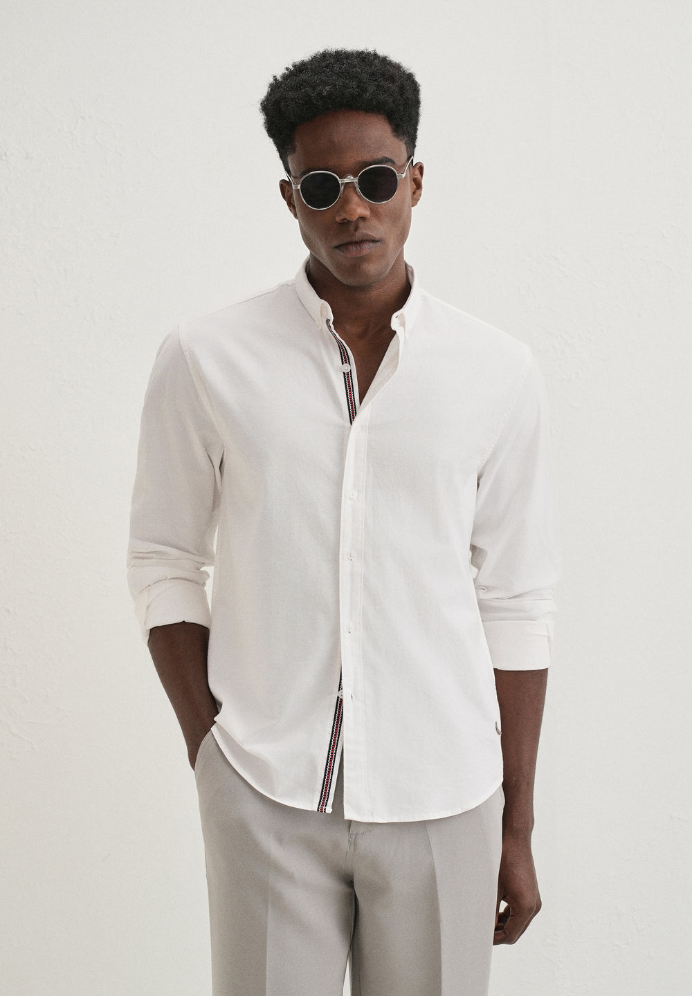 White Contrast Placket Shirt