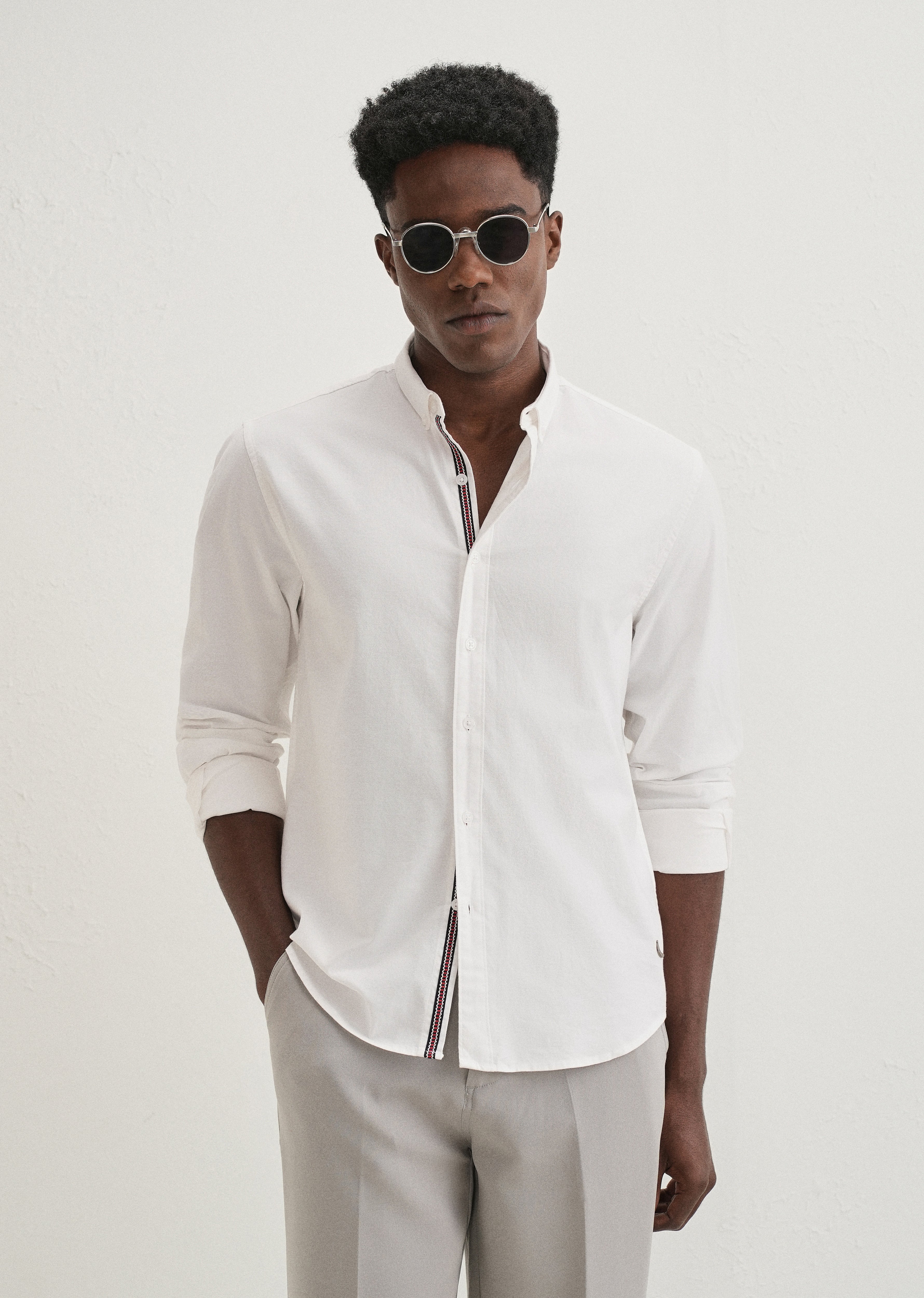 White Contrast Placket Shirt
