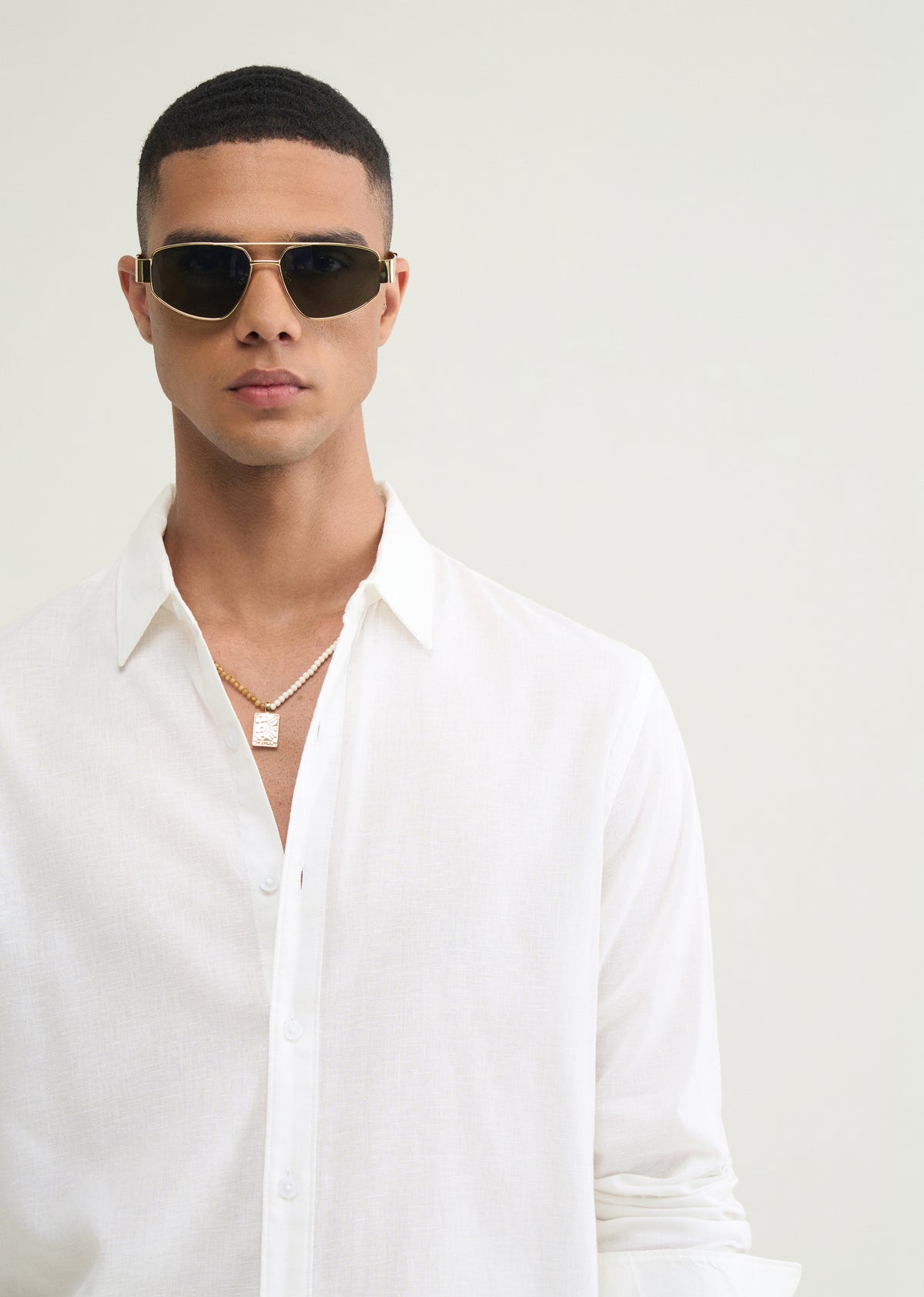 White Cotton Blend Regular Fit Shirt