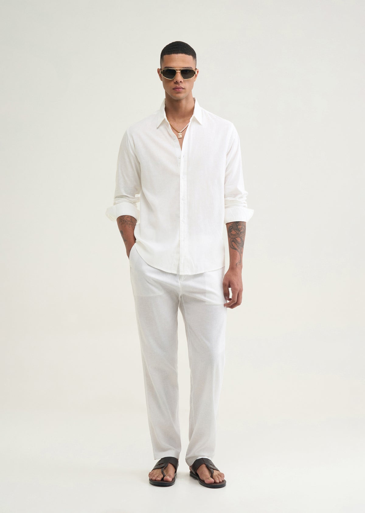 White Cotton Blend Regular Fit Shirt