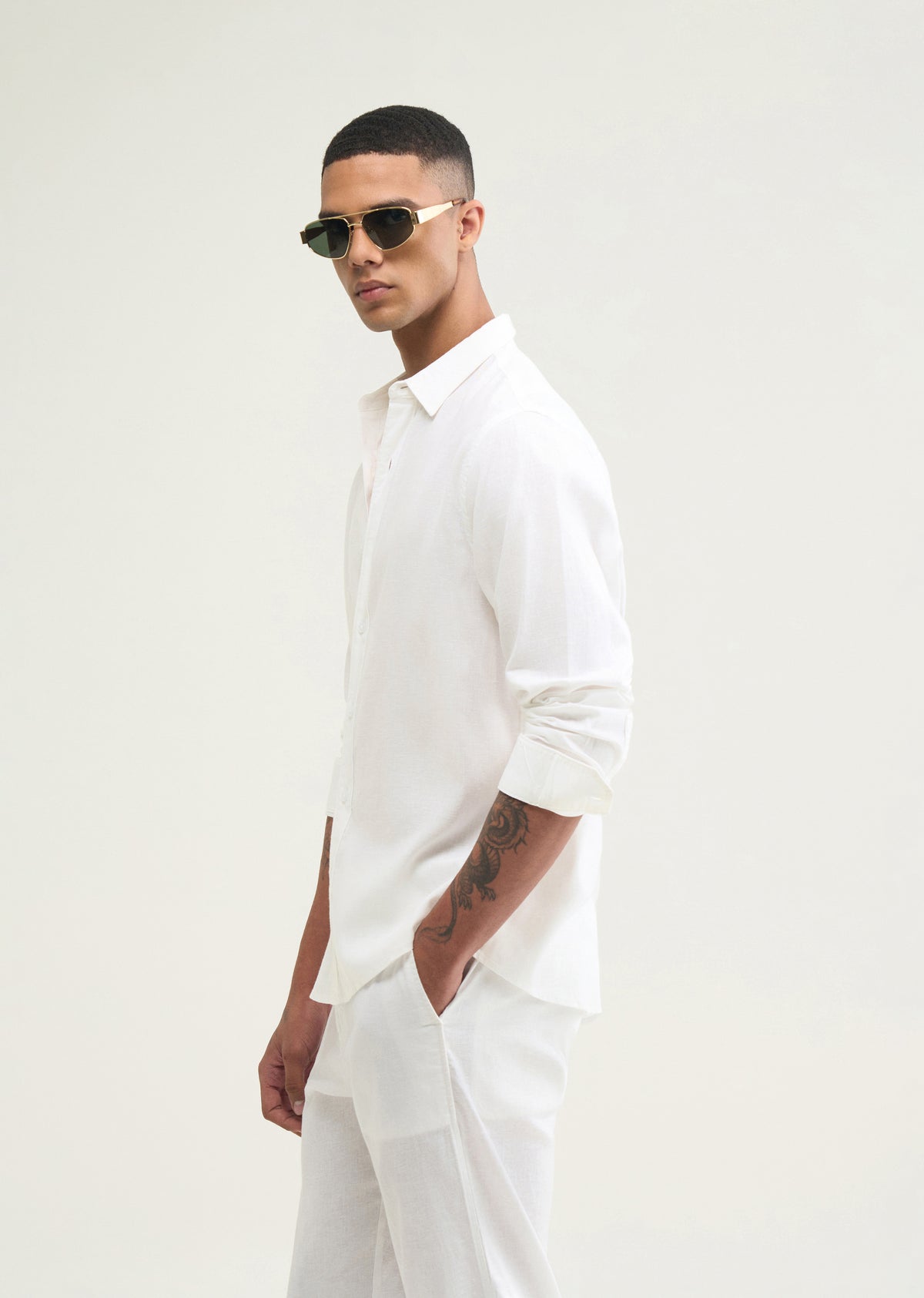 White Cotton Blend Regular Fit Shirt