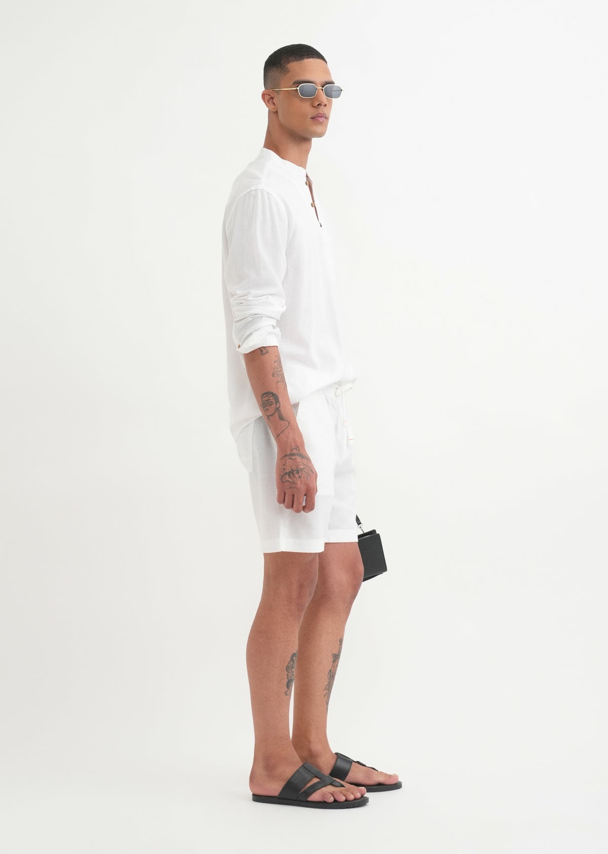White Cotton Blend Shorts