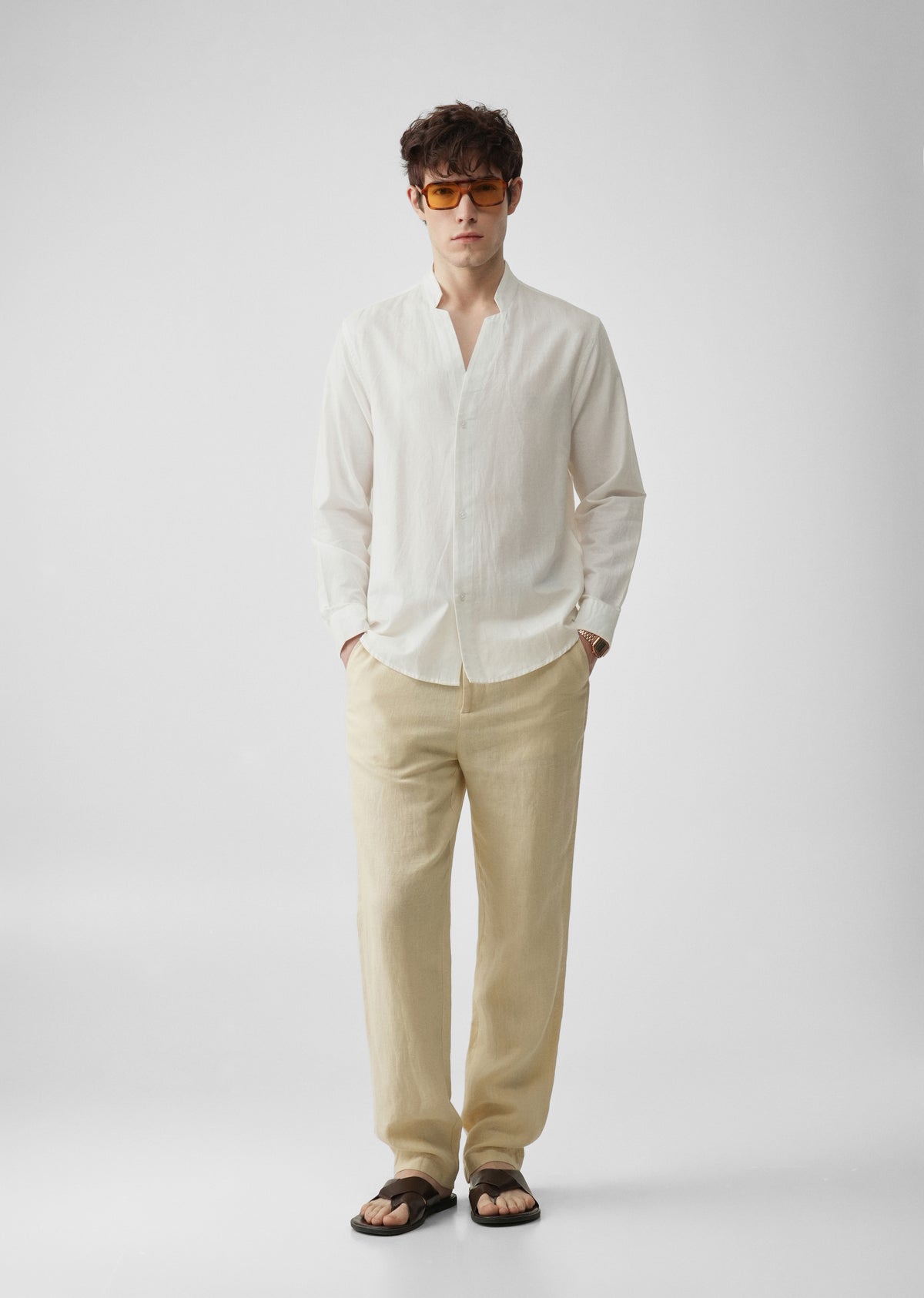 White Star Collar Cotton Linen Shirt