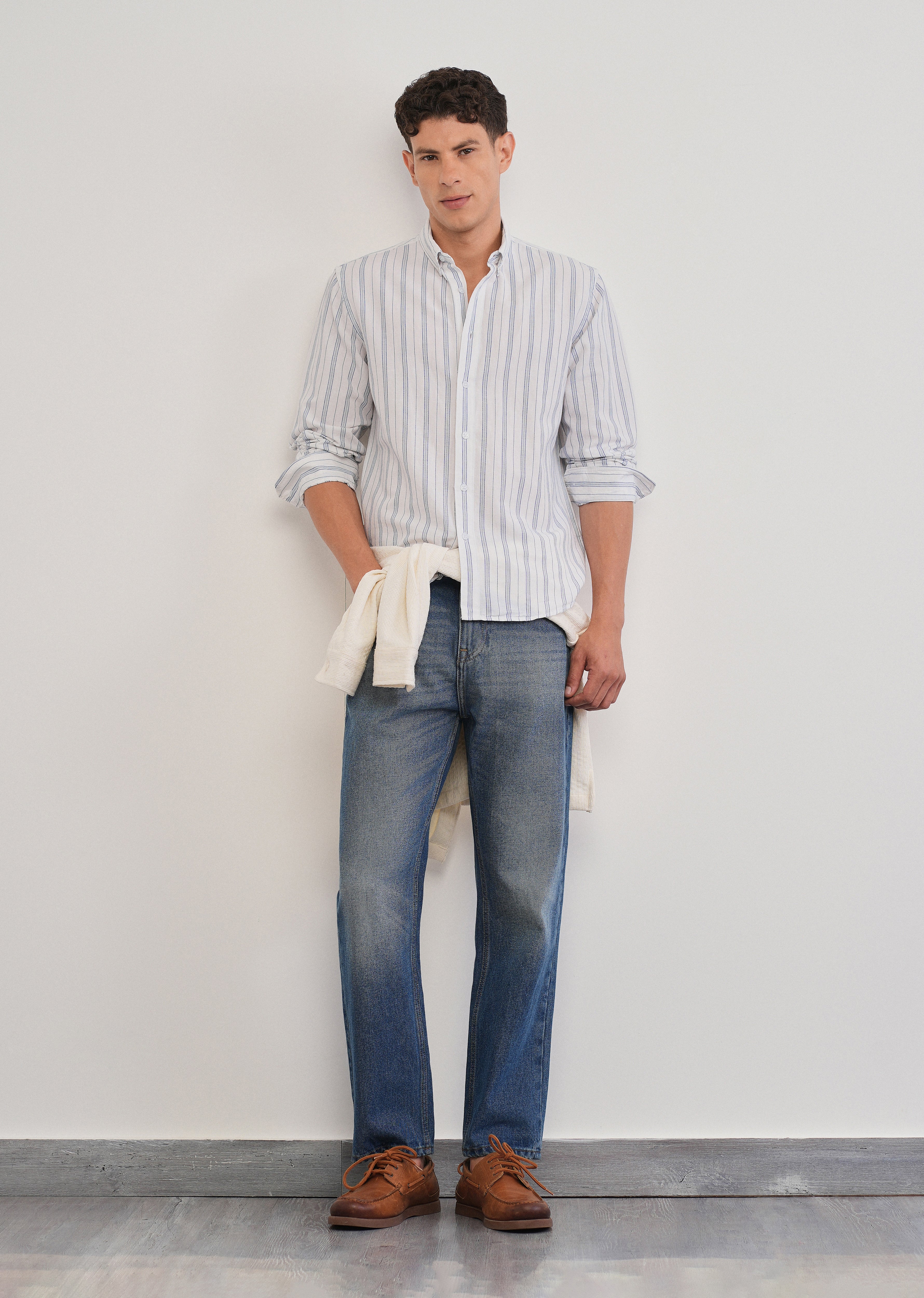 White Cotton Linen Stripe Shirt