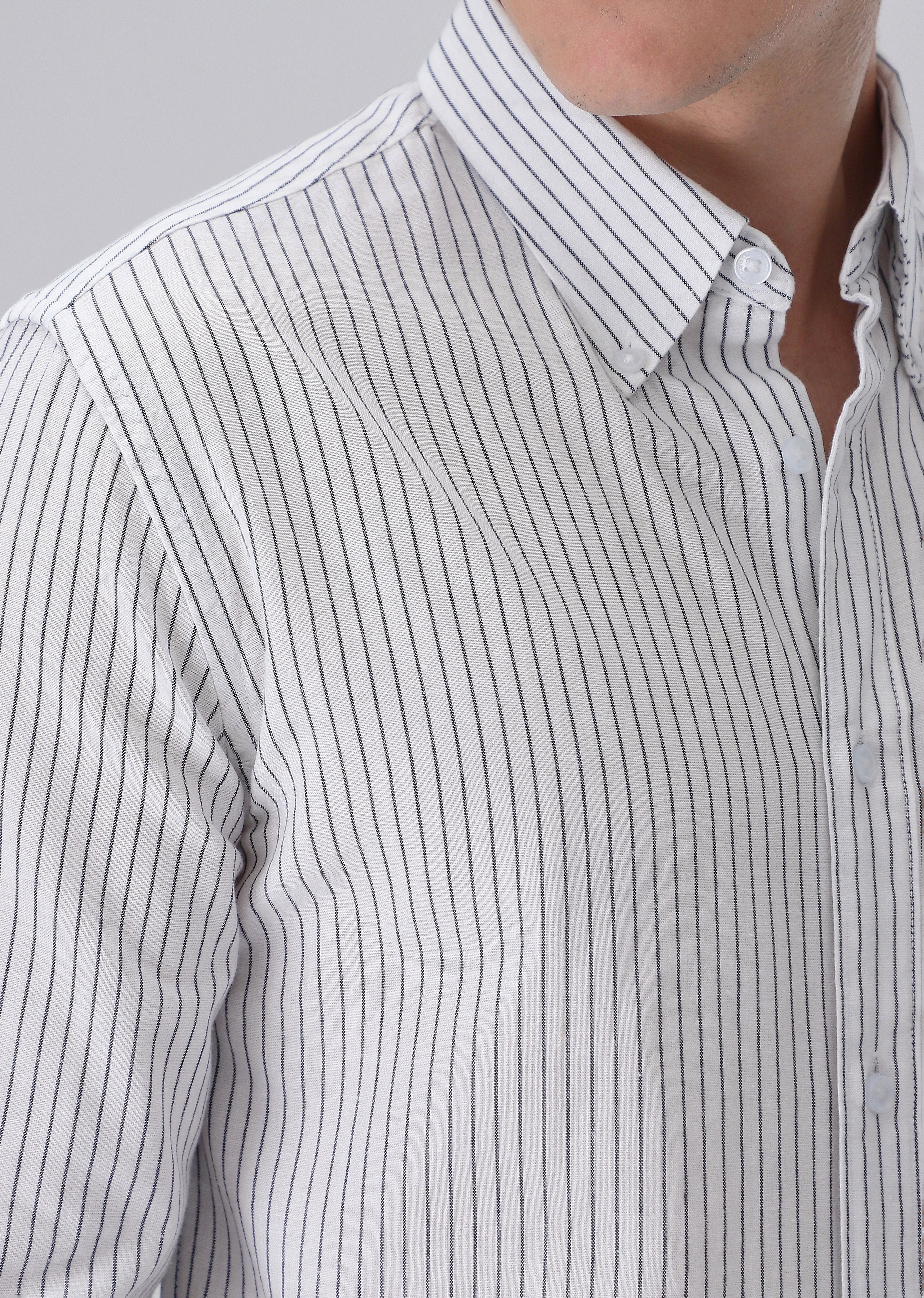 White Cotton Pin Stripe Shirt