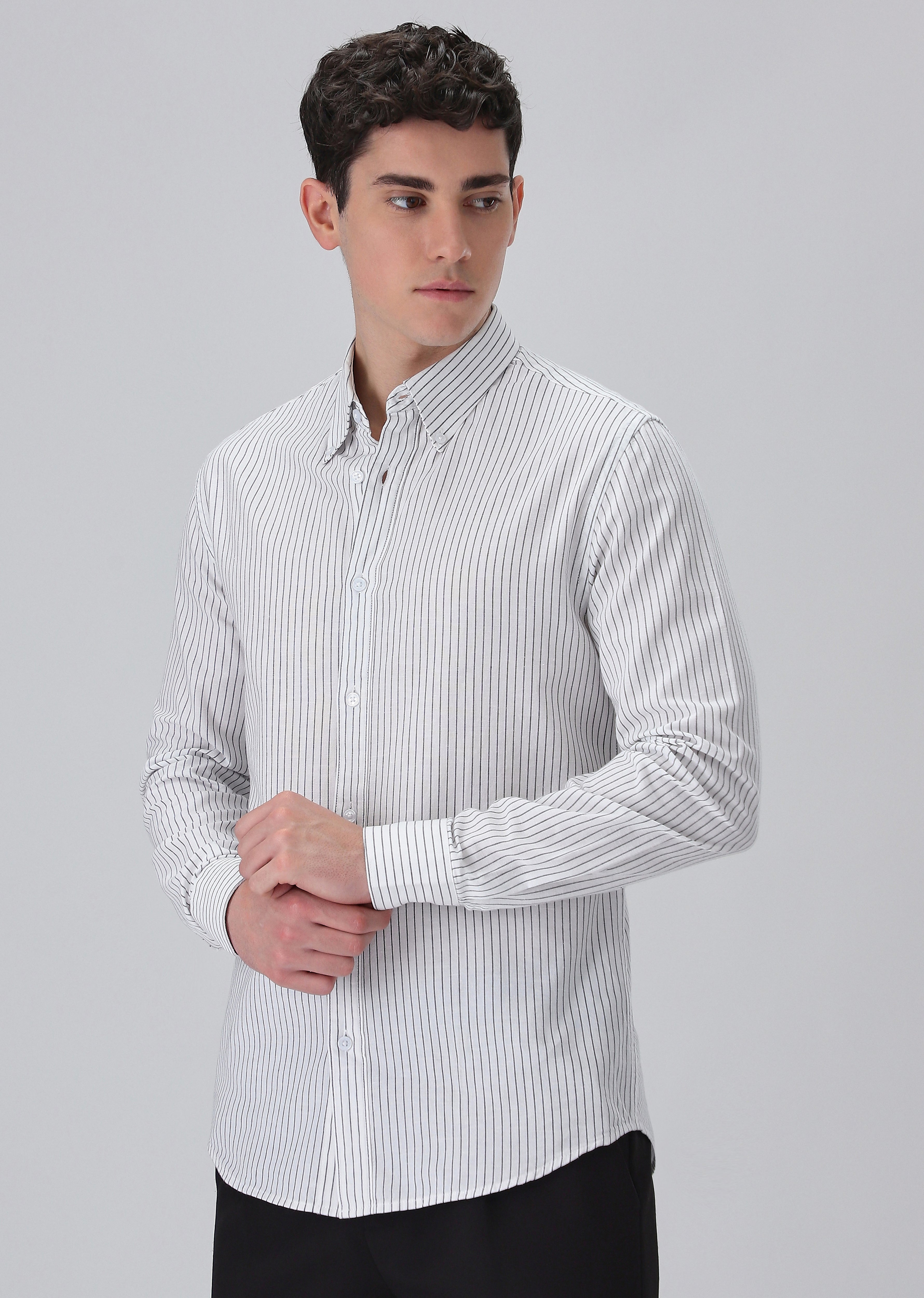 White Cotton Pin Stripe Shirt
