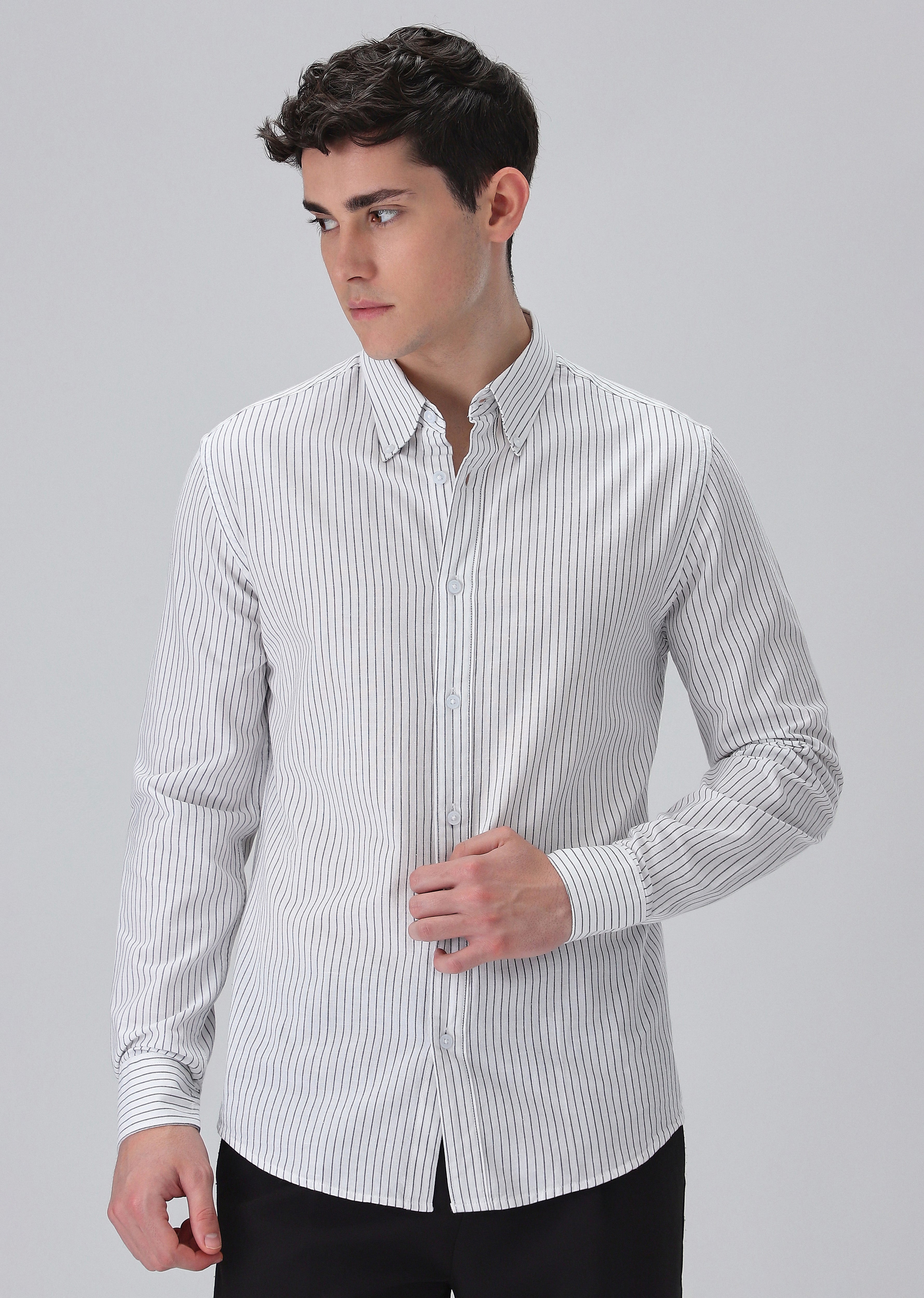 White Cotton Pin Stripe Shirt