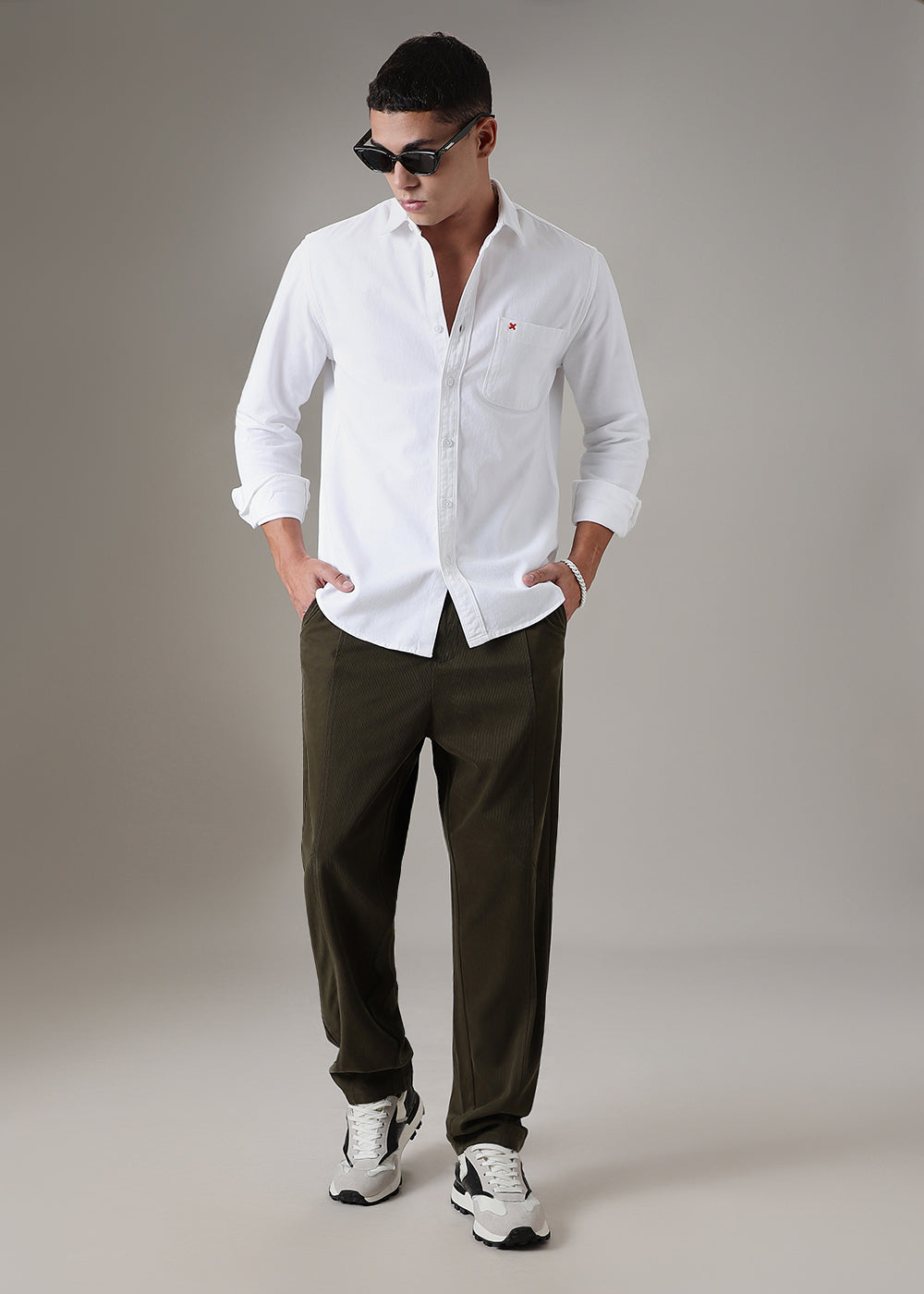 White Cotton Single Pocket Shirt