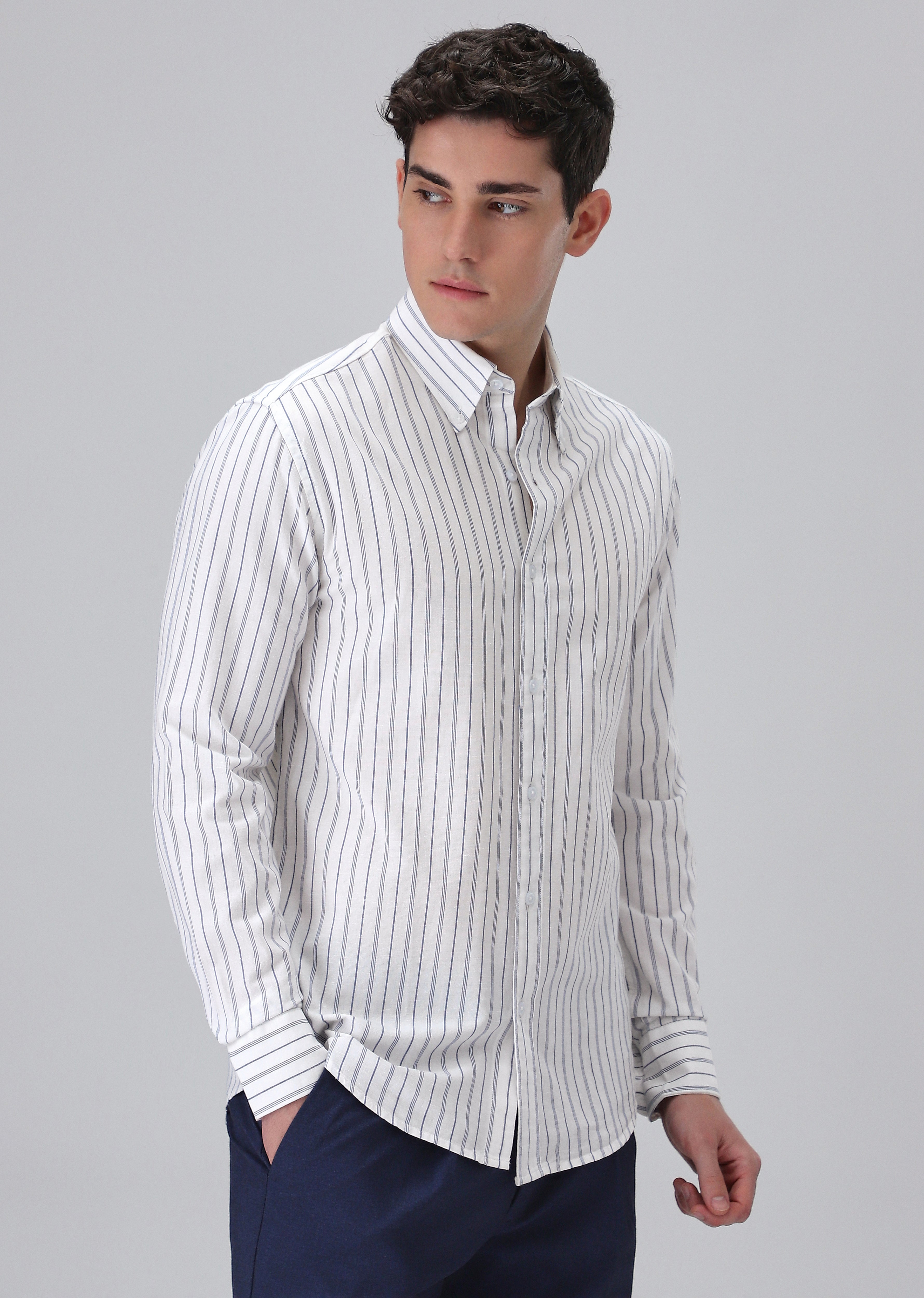 White Cotton Stripe Shirt