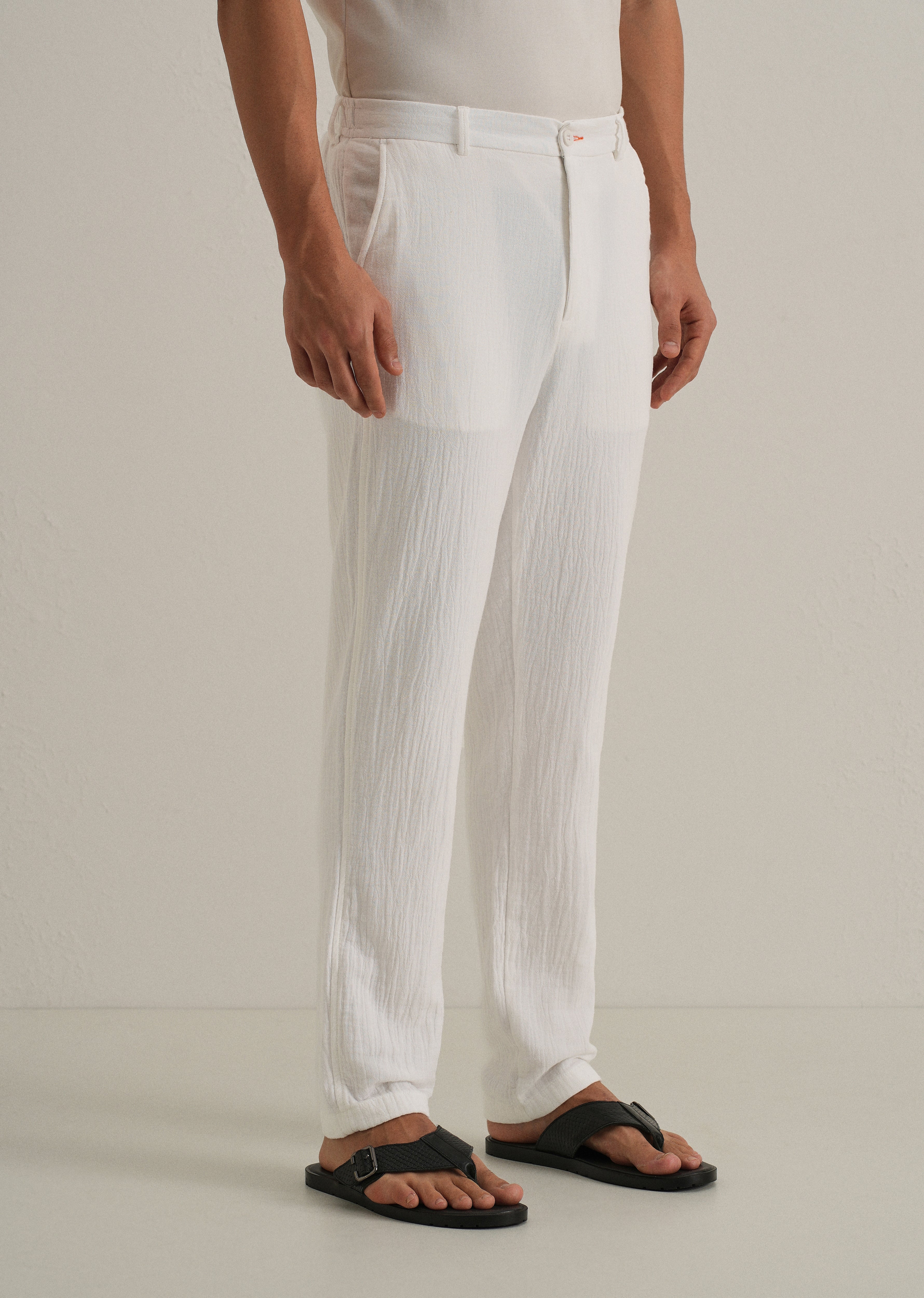 White Crinkled Cotton Trouser