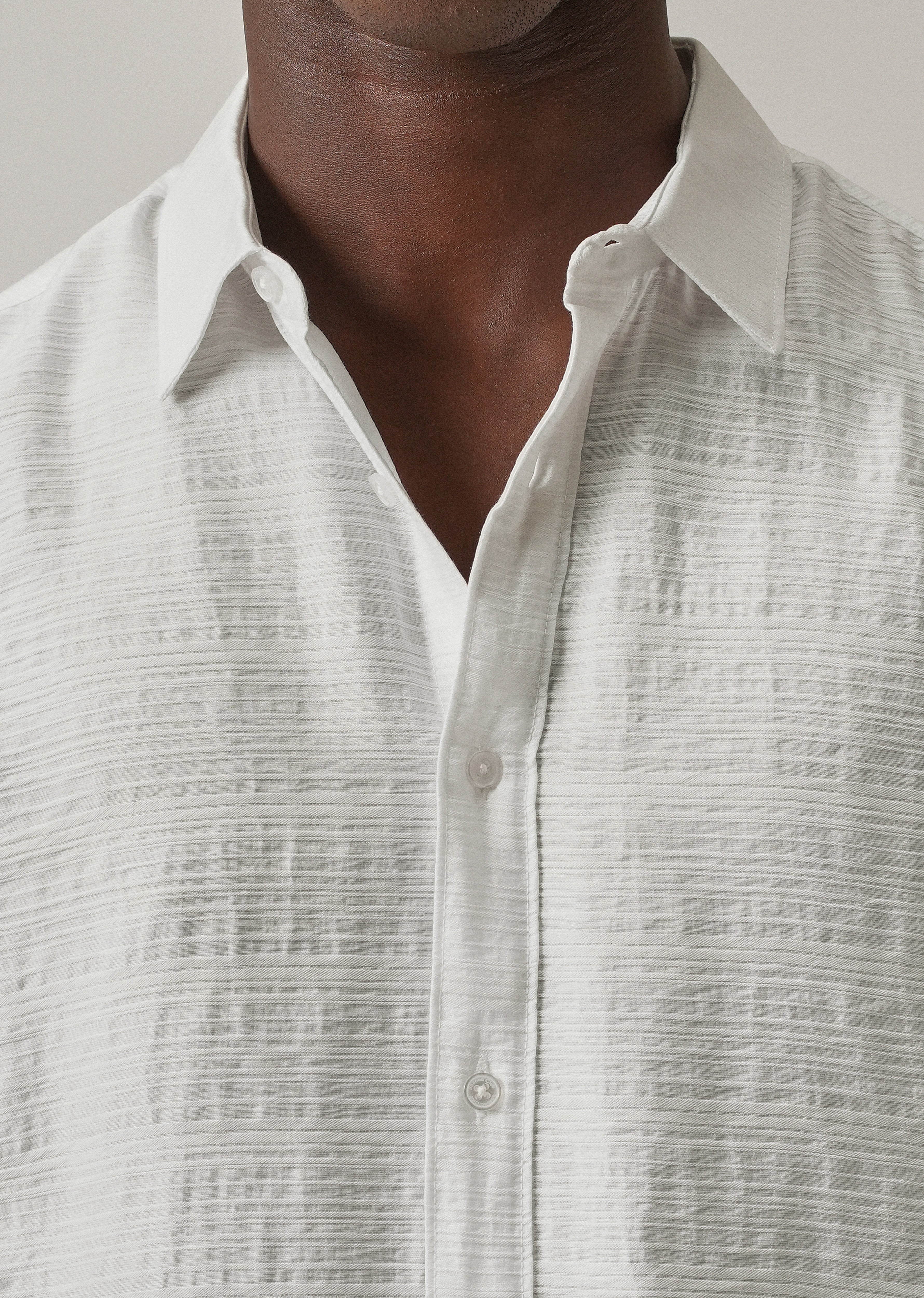 White Crushed Self Stripe Shirt