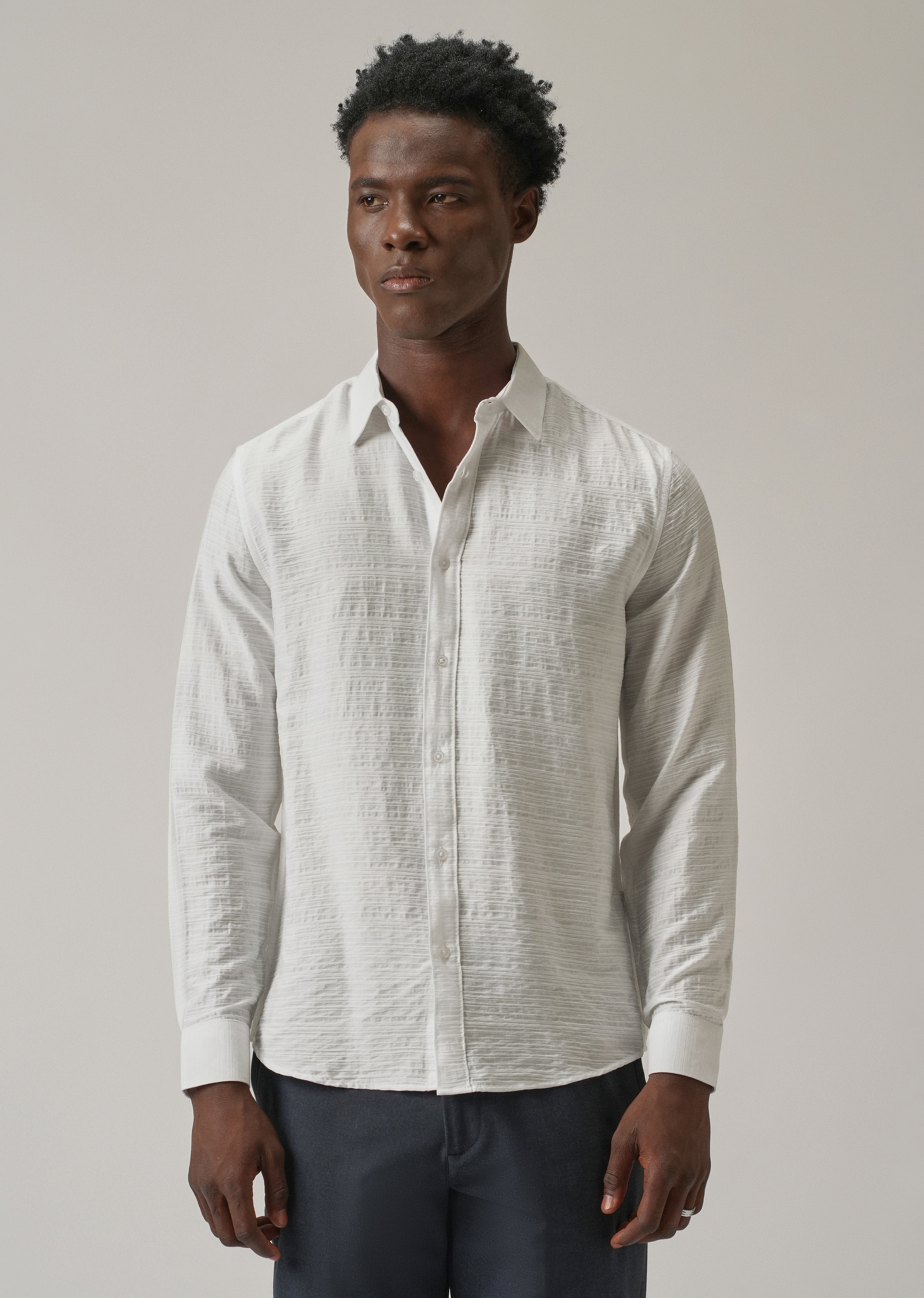 White Crushed Self Stripe Shirt