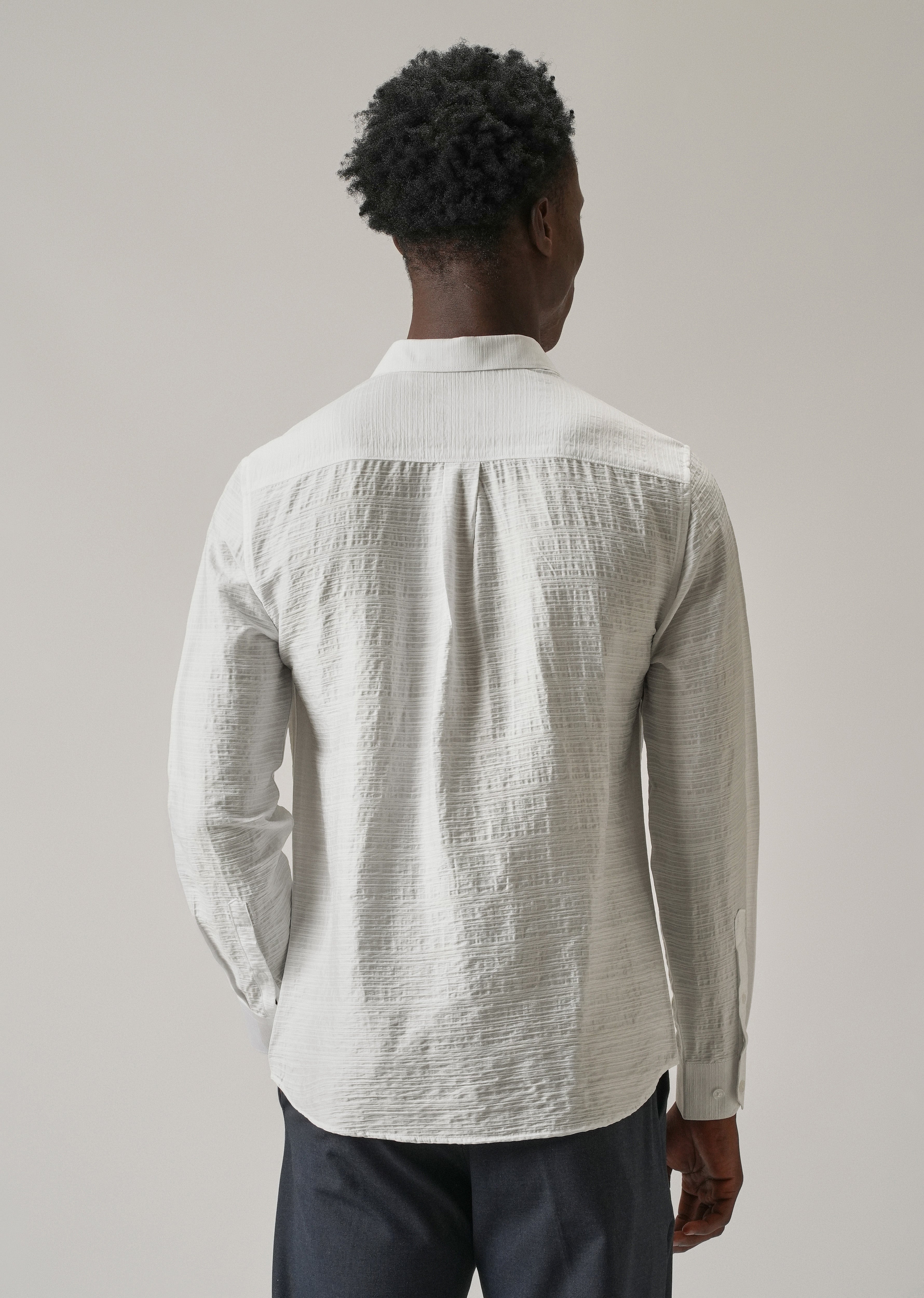 White Crushed Self Stripe Shirt