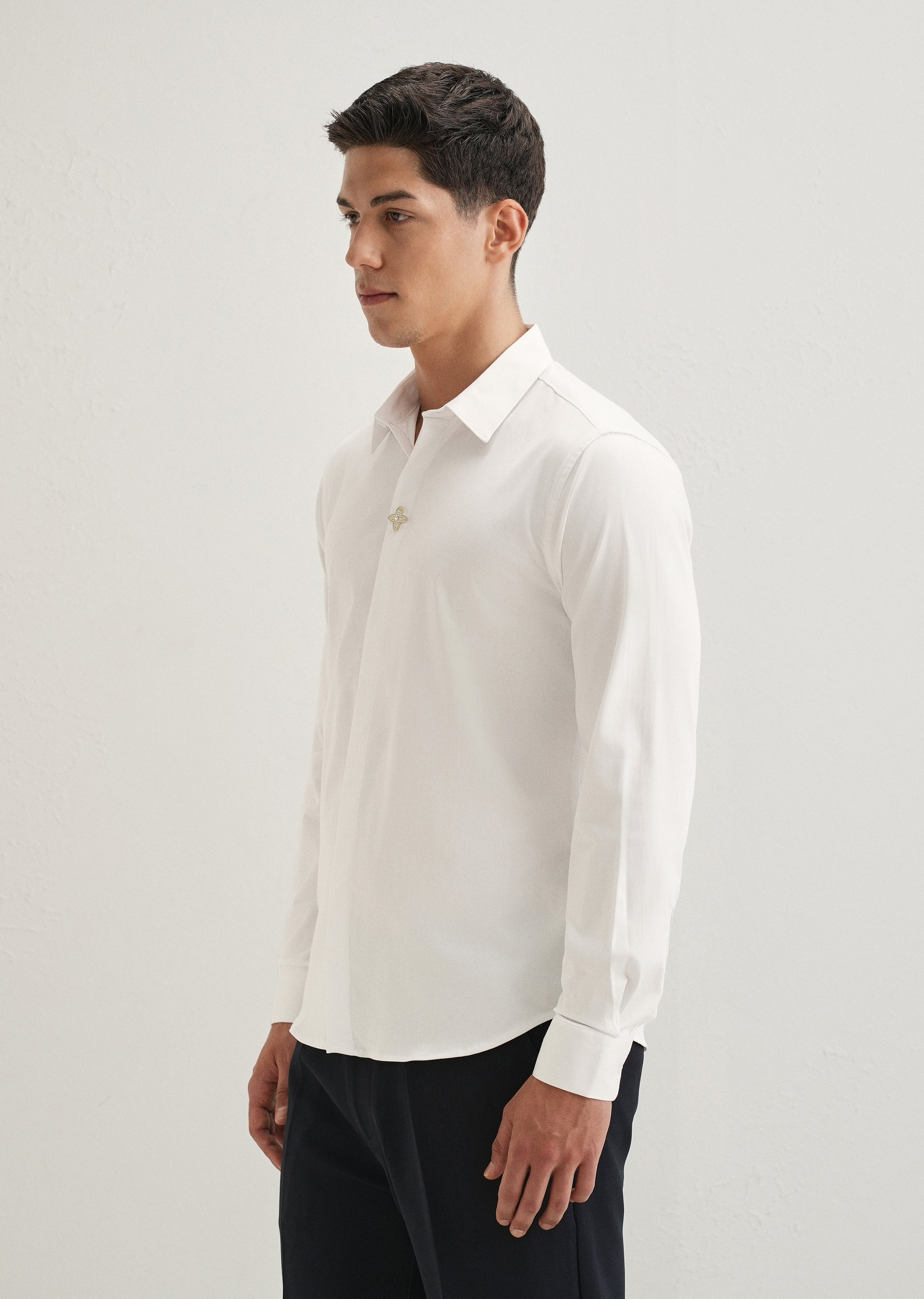 White Crystal Flower Designer Shirt