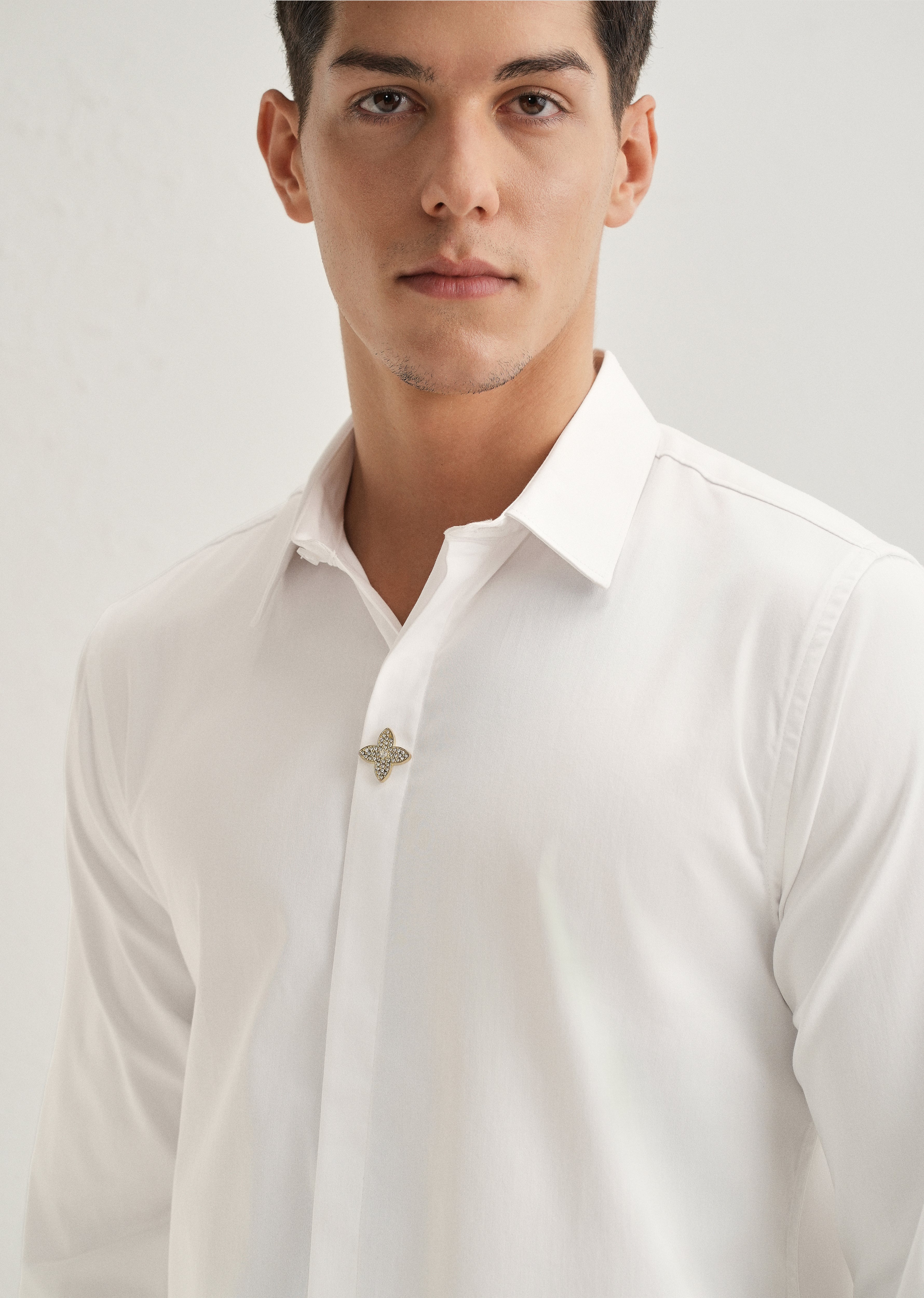 White Crystal Flower Designer Shirt